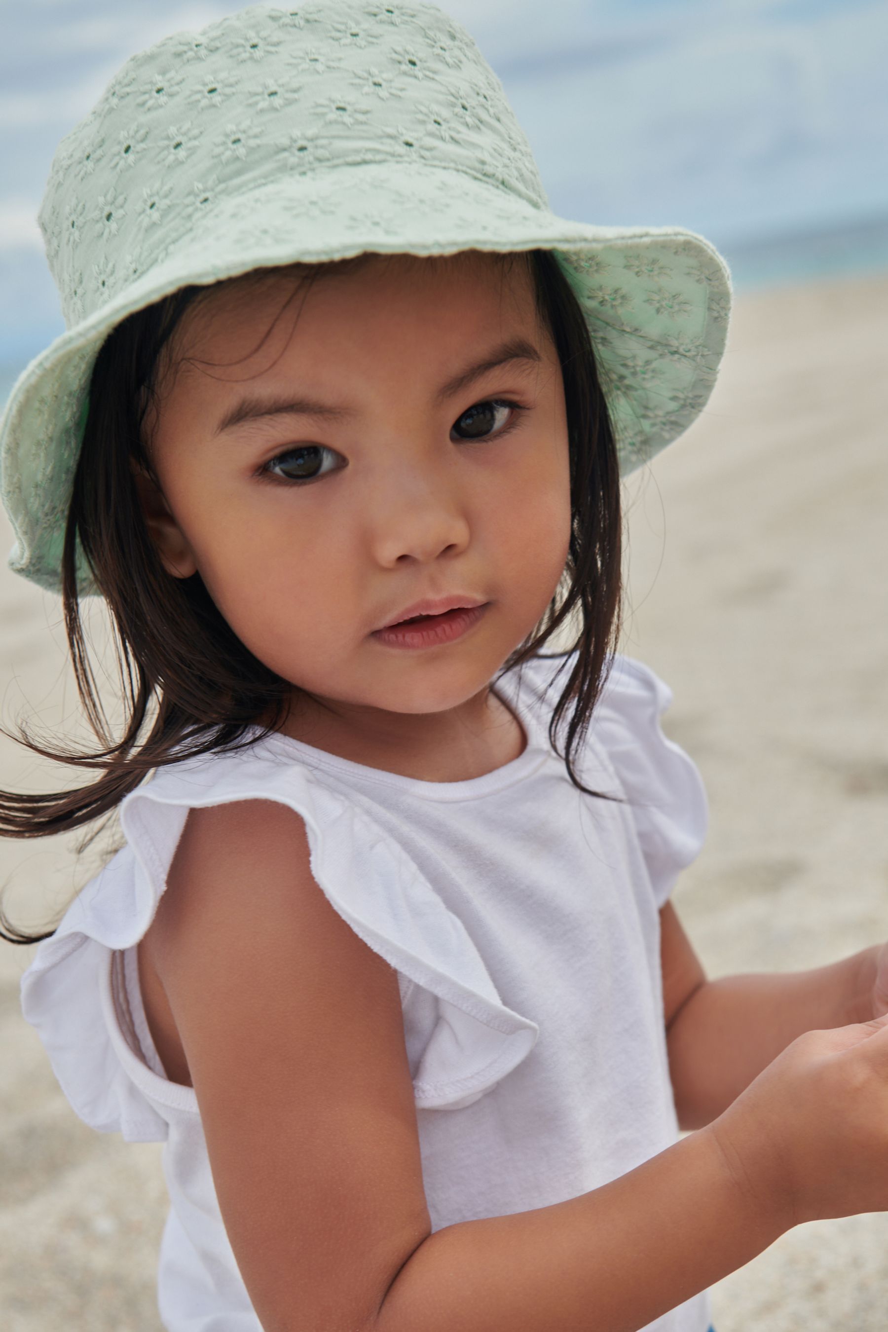 Lilac Purple/Mint Green 2 Pack Broderie Bucket Hats (3mths-6yrs)