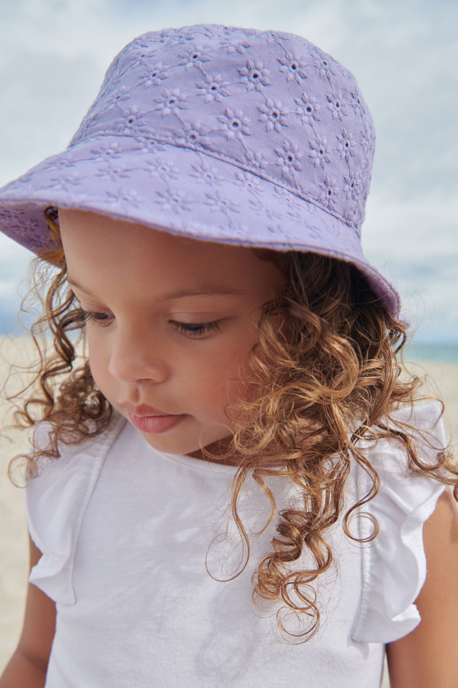 Lilac Purple/Mint Green 2 Pack Broderie Bucket Hats (3mths-6yrs)