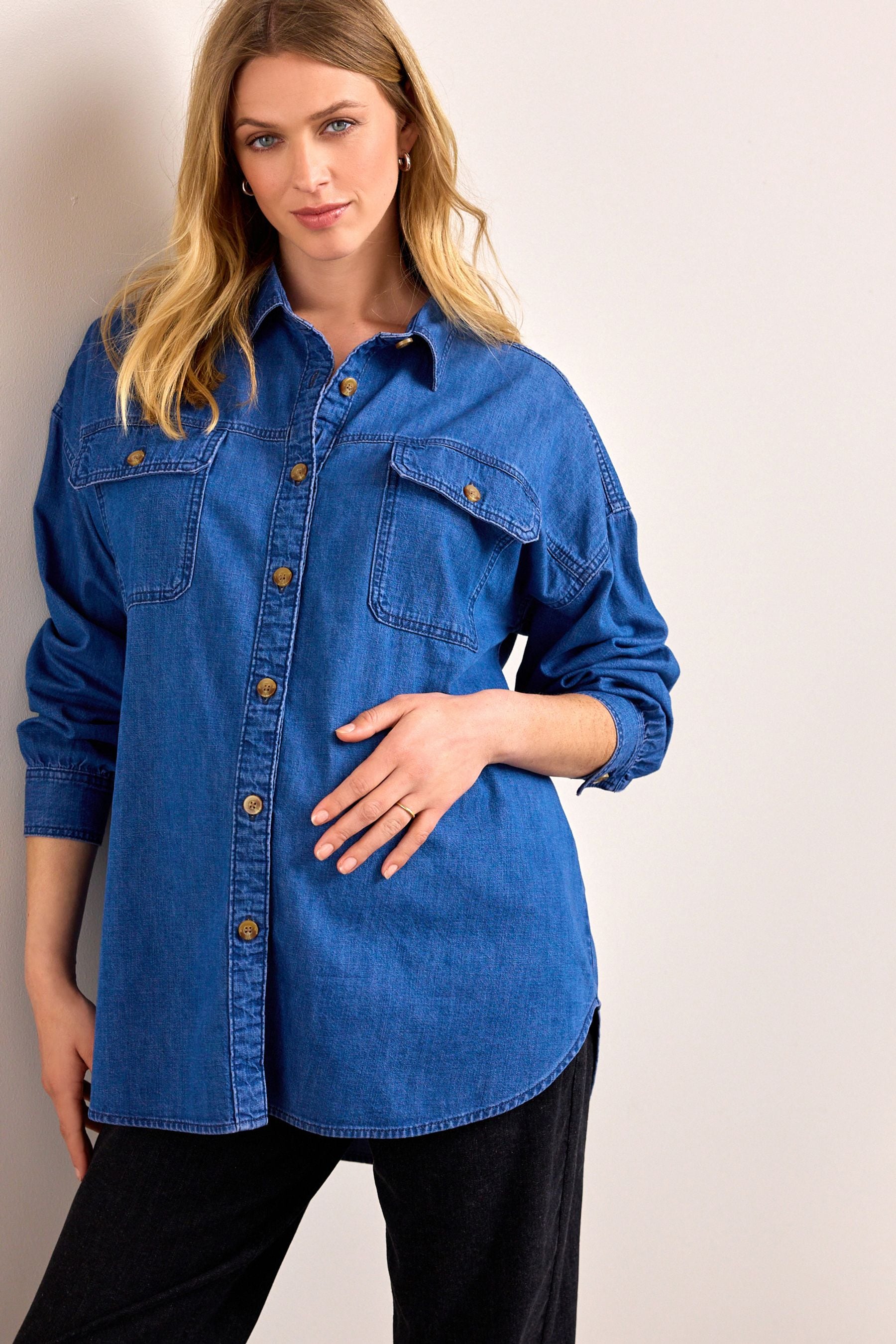 Dark Blue Denim Maternity/Nursing Oversize Denim Shirt