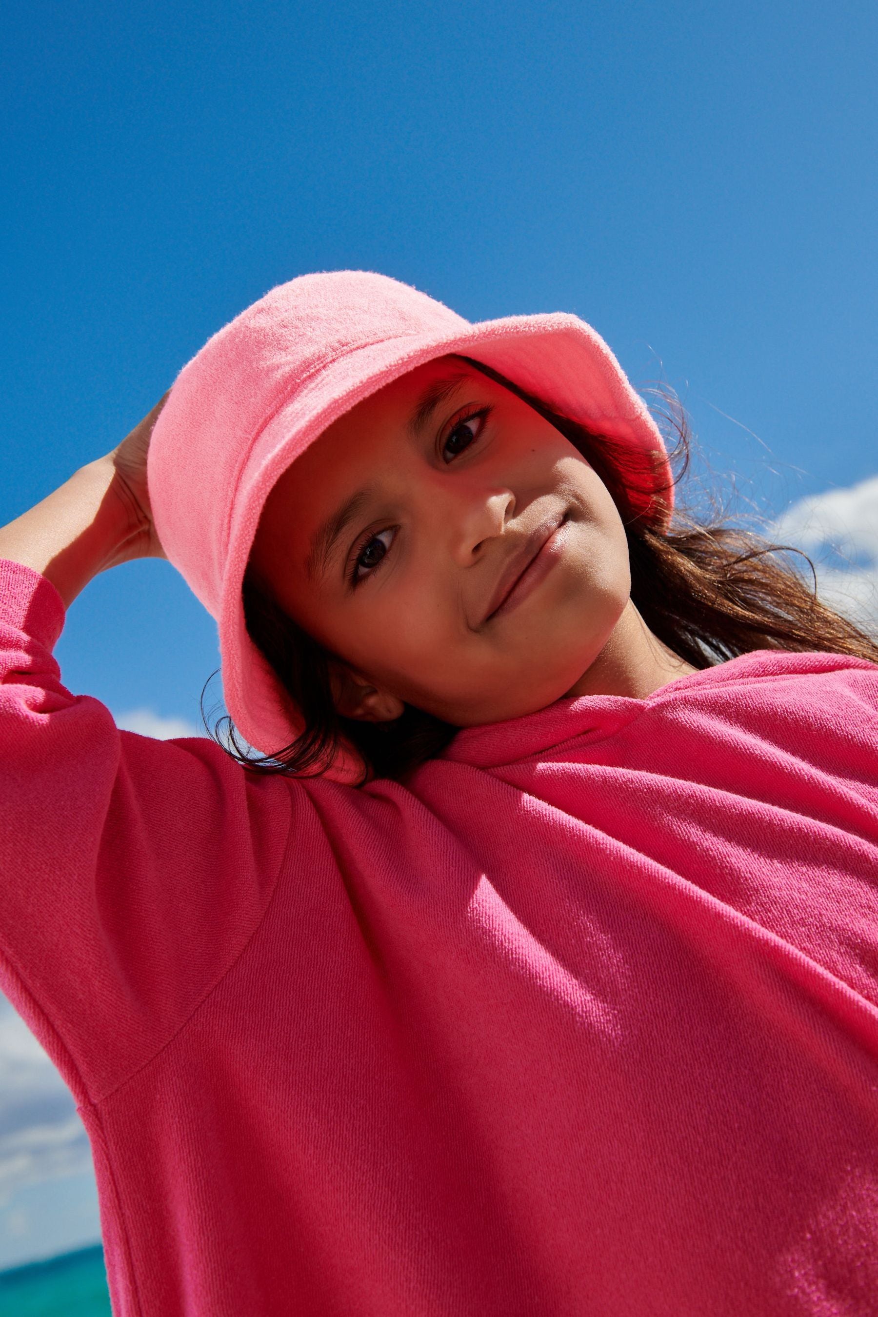 Fluro Pink Towelling Bucket Hat (3-16yrs)