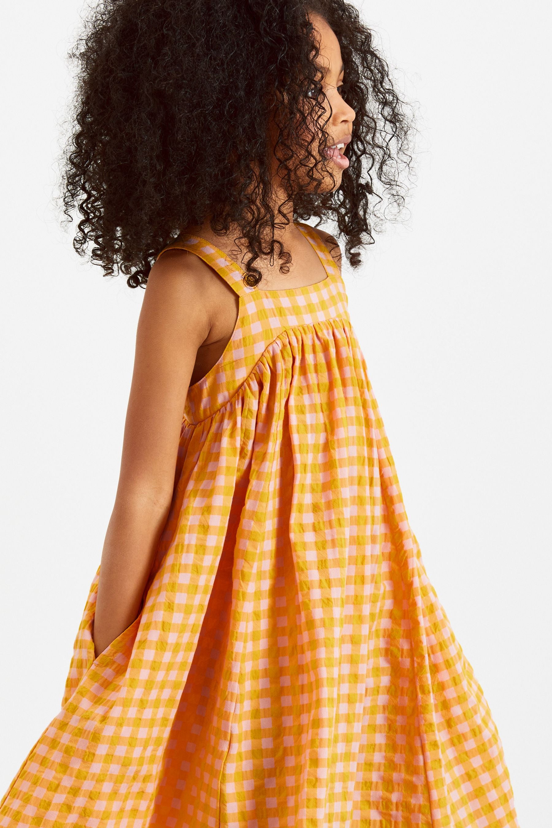 Yellow Gingham Cotton Trapeze Sundress (3-16yrs)