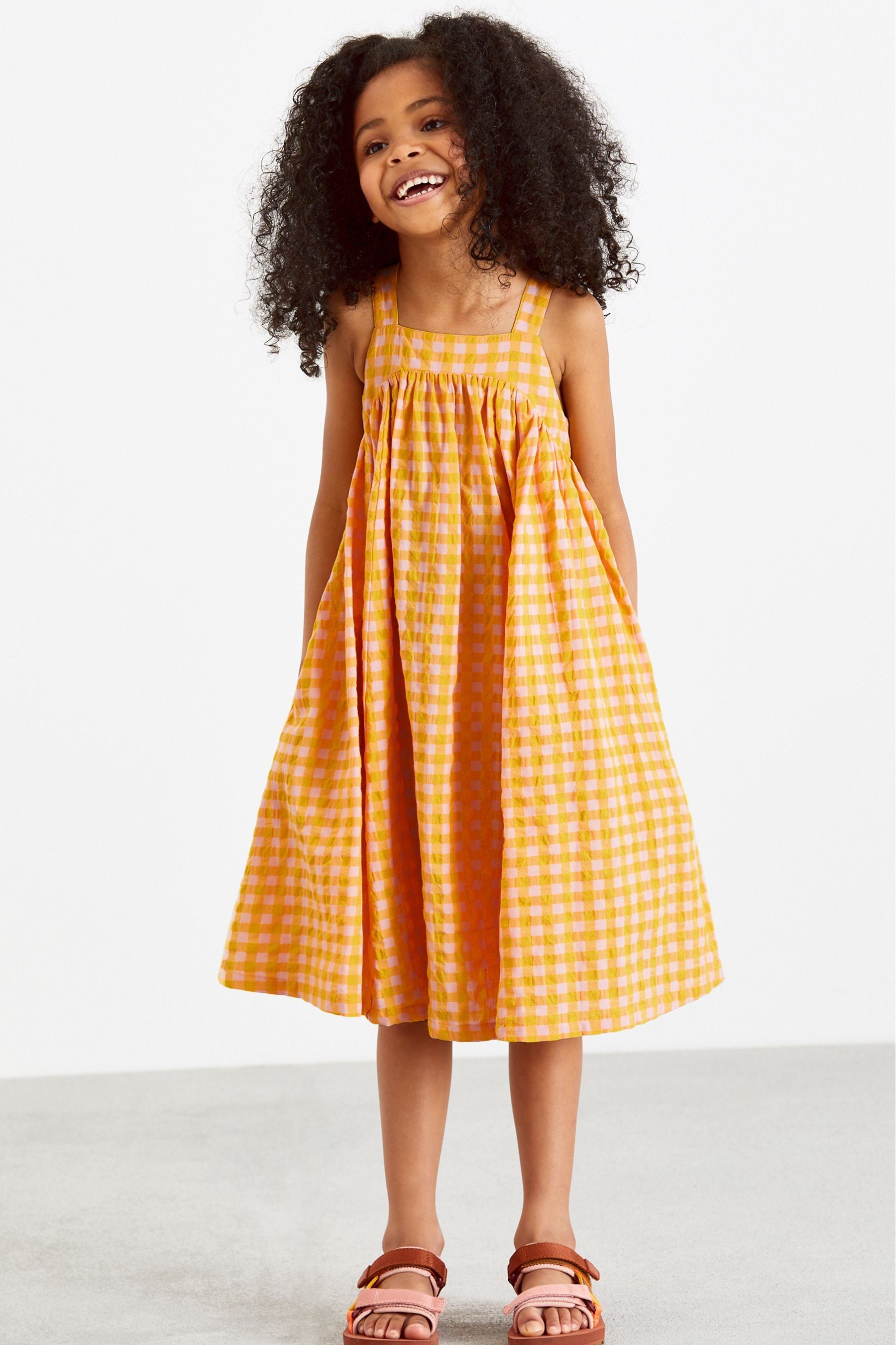 Yellow Gingham Cotton Trapeze Sundress (3-16yrs)