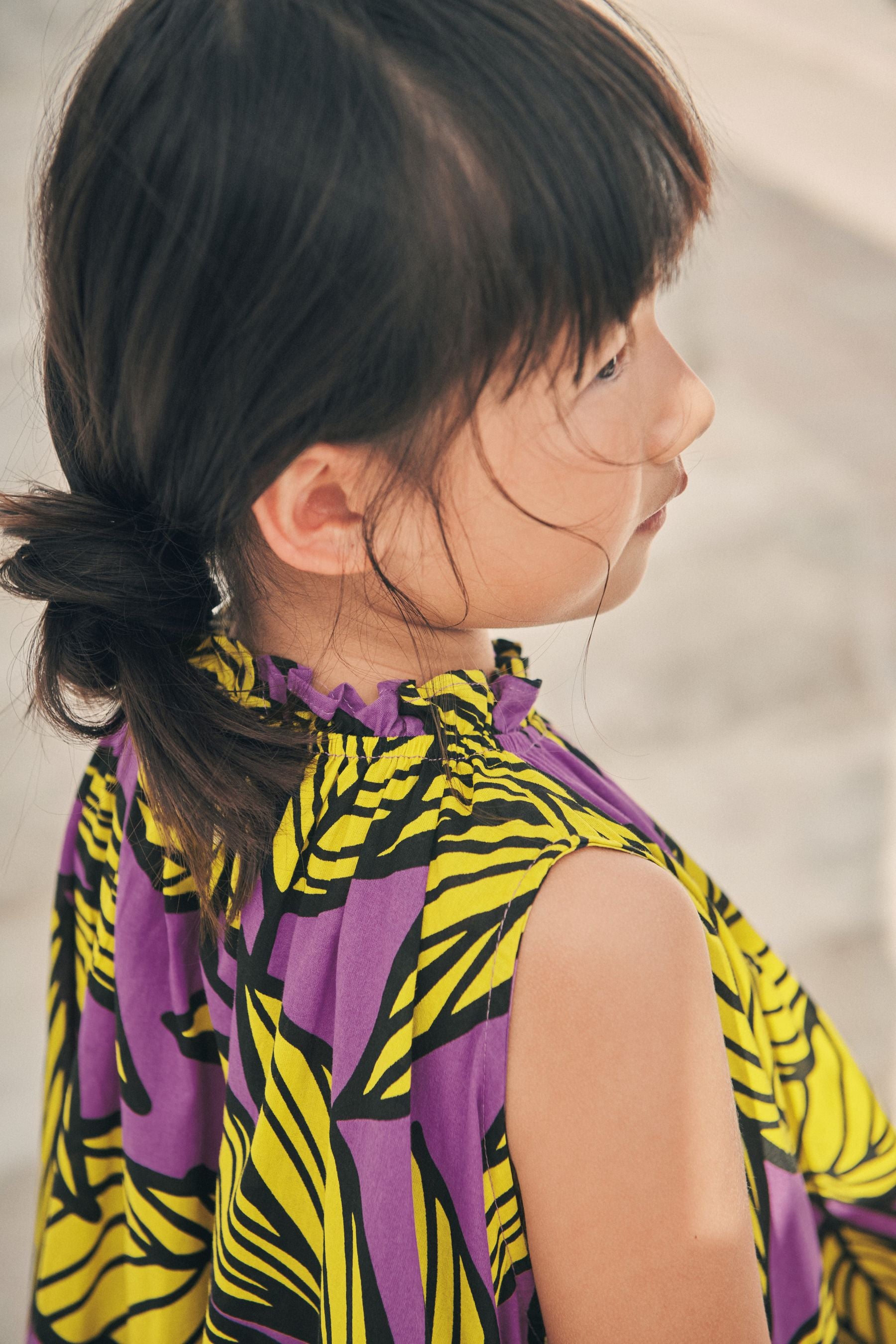 Purple Leaf Printed Trapeze Dress (3-16yrs)