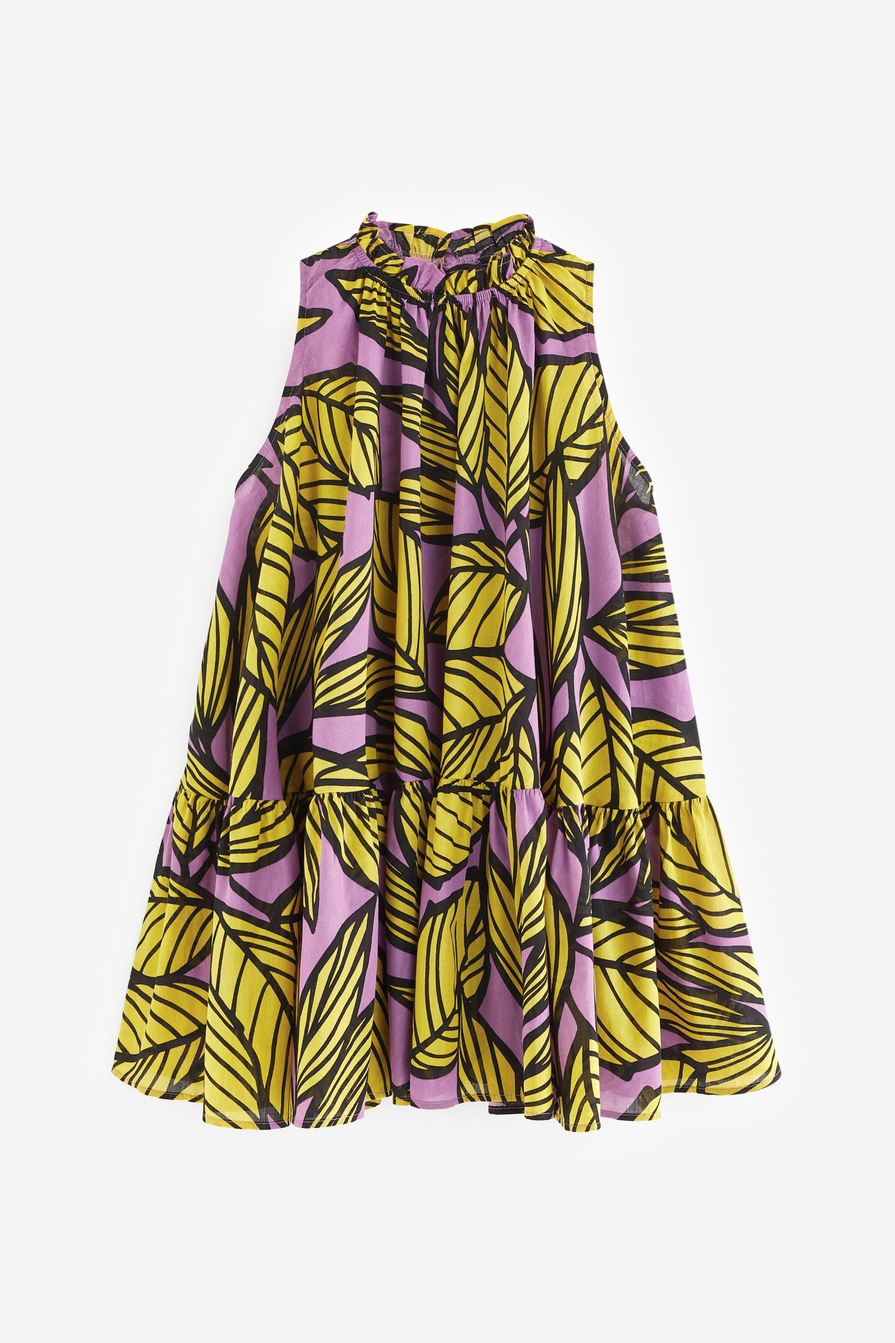 Purple Leaf Printed Trapeze Dress (3-16yrs)