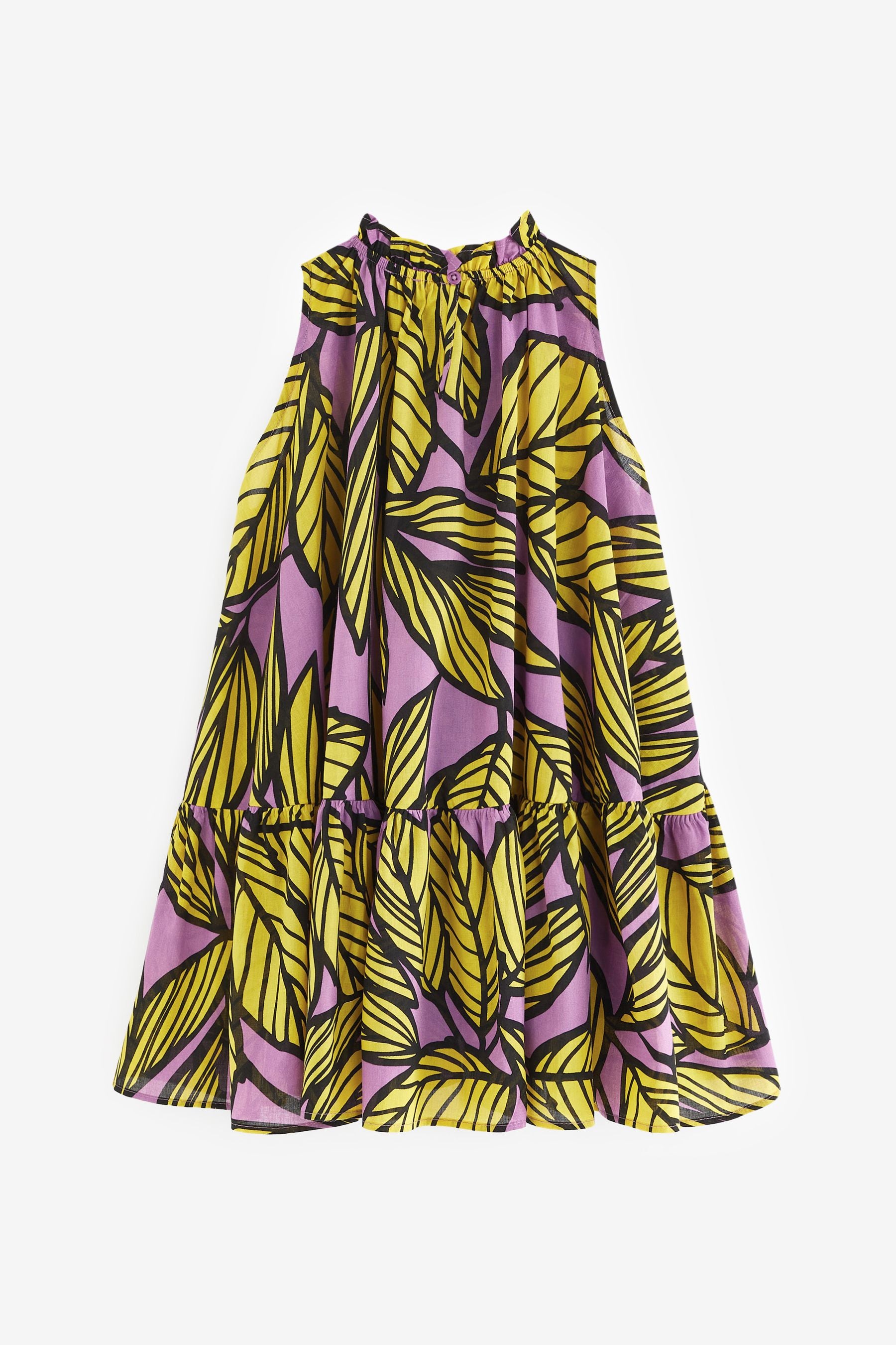 Purple Leaf Printed Trapeze Dress (3-16yrs)