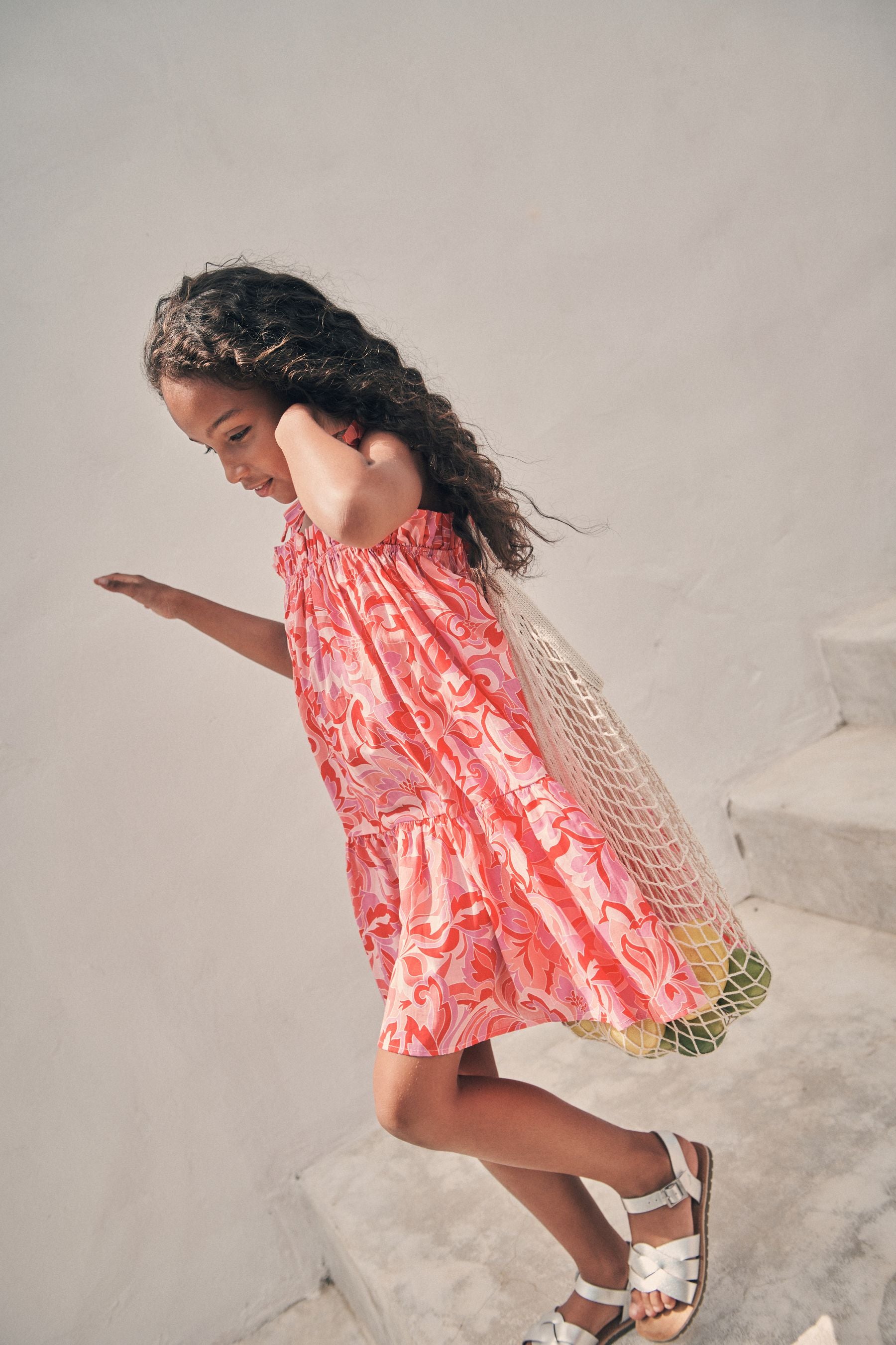 Pink Swirl Print Tie Shoulder Dress (3-16yrs)