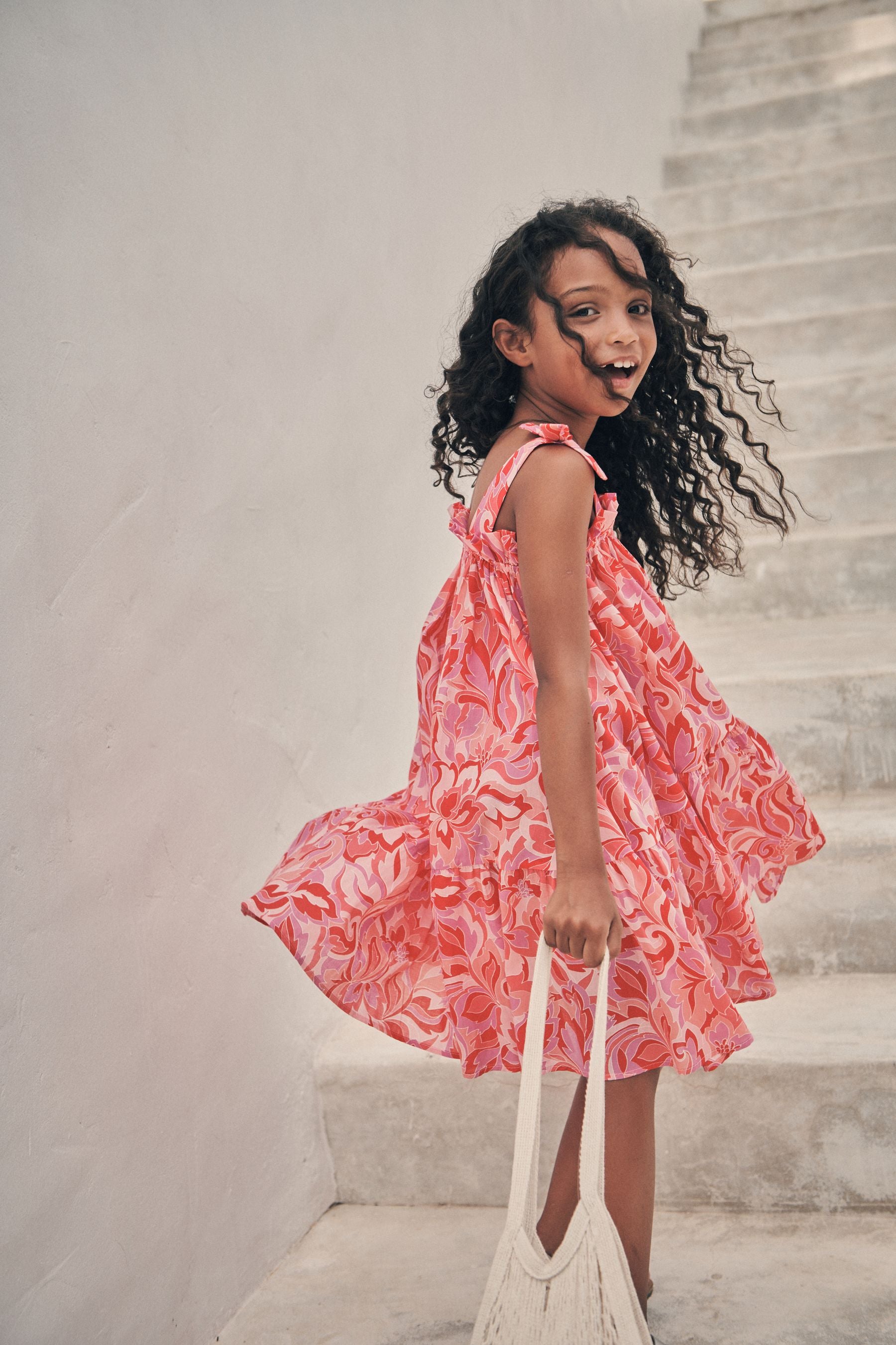 Pink Swirl Print Tie Shoulder Dress (3-16yrs)