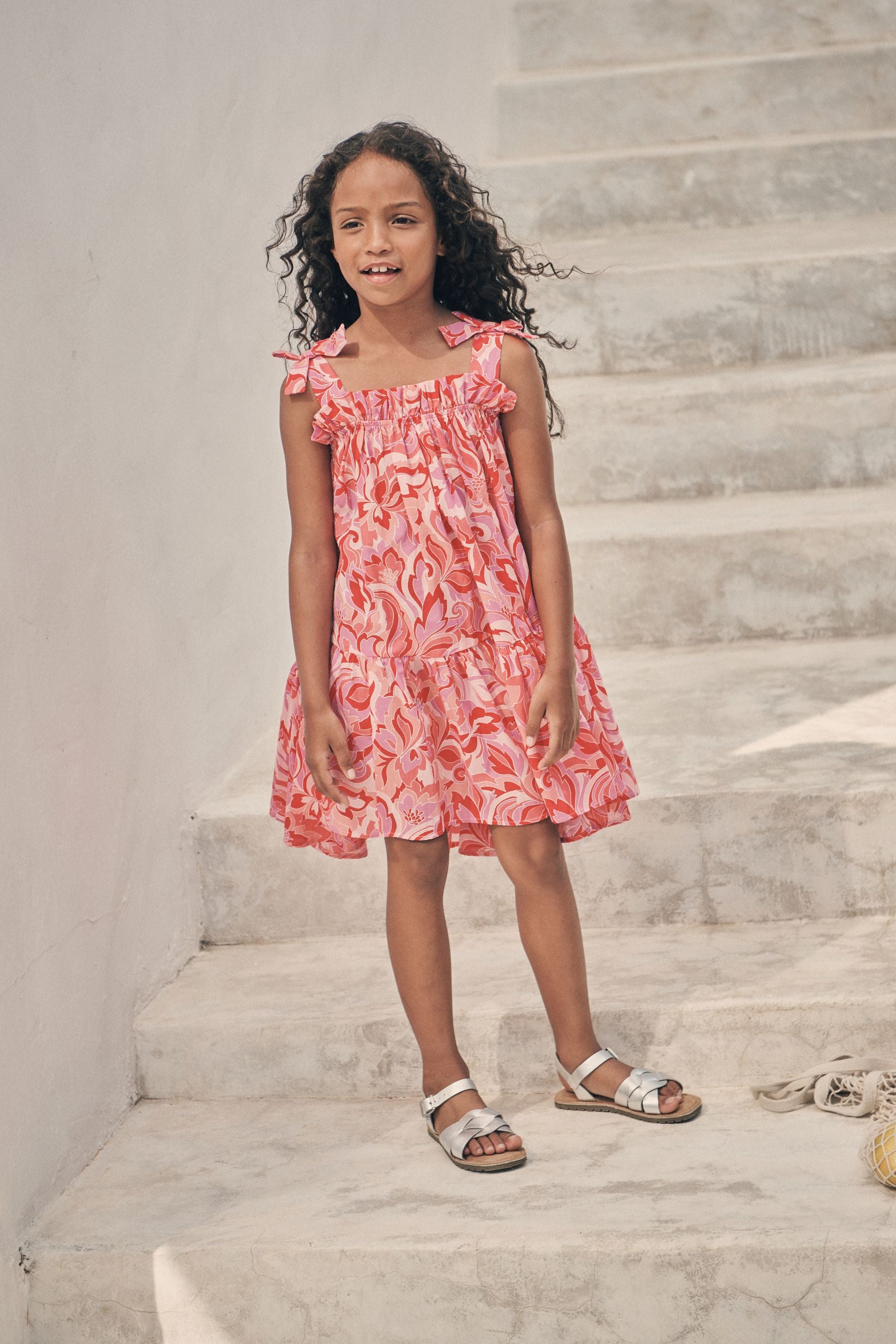 Pink Swirl Print Tie Shoulder Dress (3-16yrs)