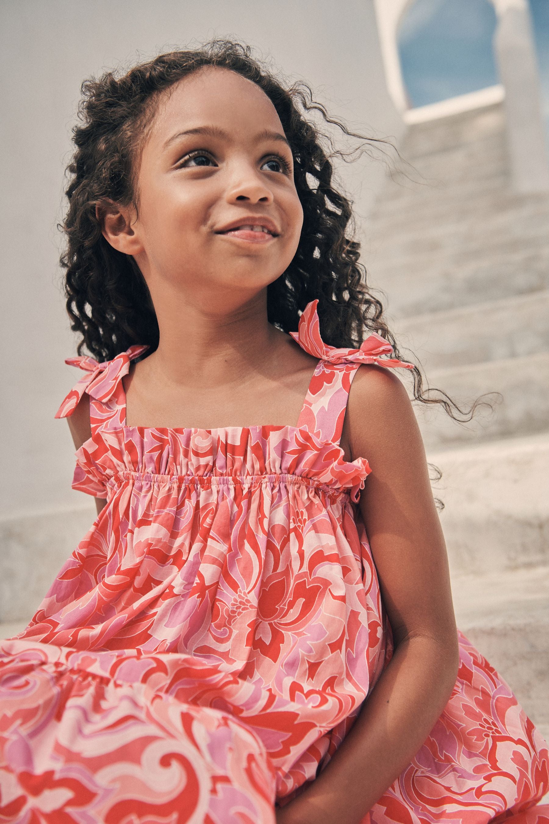 Pink Swirl Print Tie Shoulder Dress (3-16yrs)