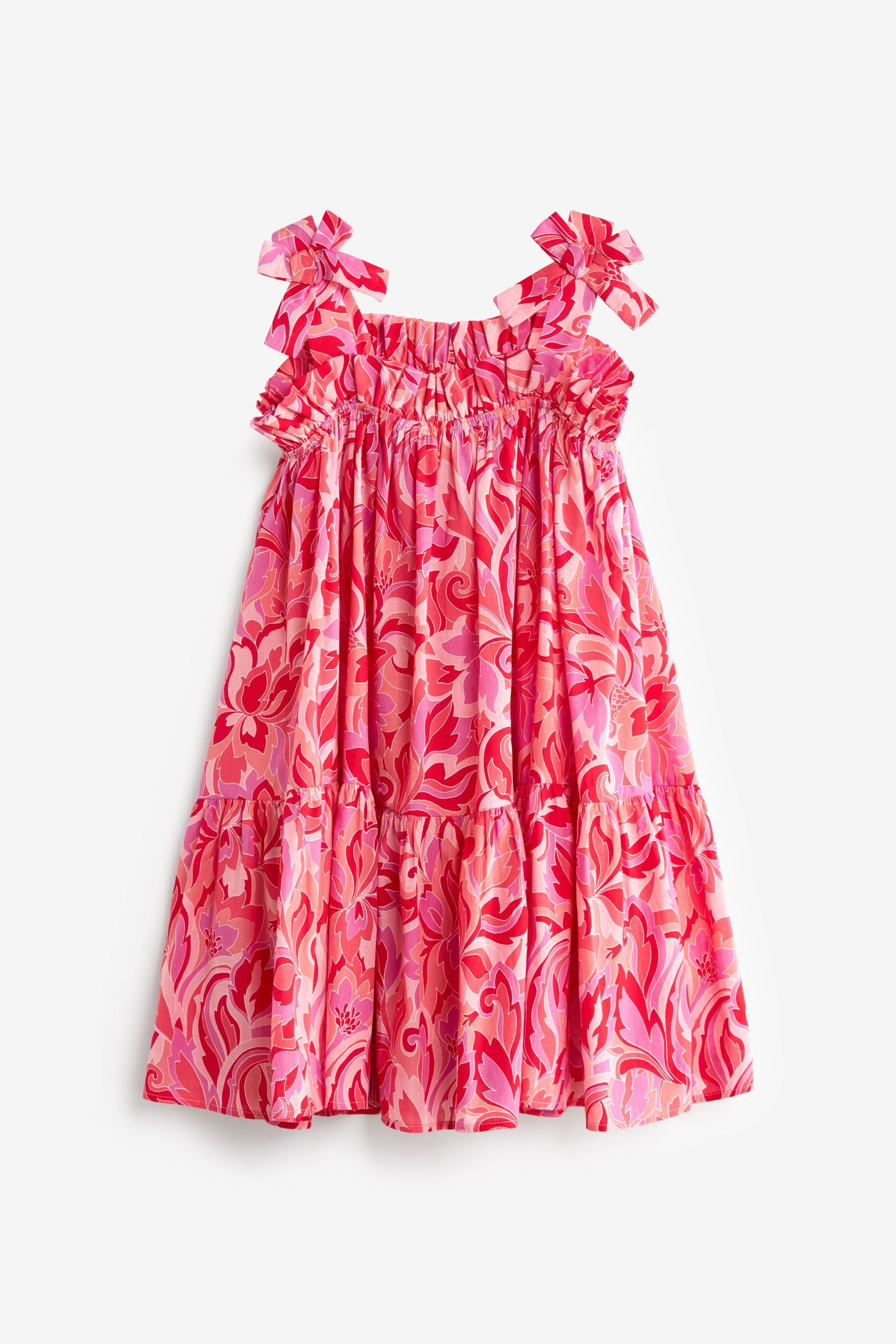 Pink Swirl Print Tie Shoulder Dress (3-16yrs)