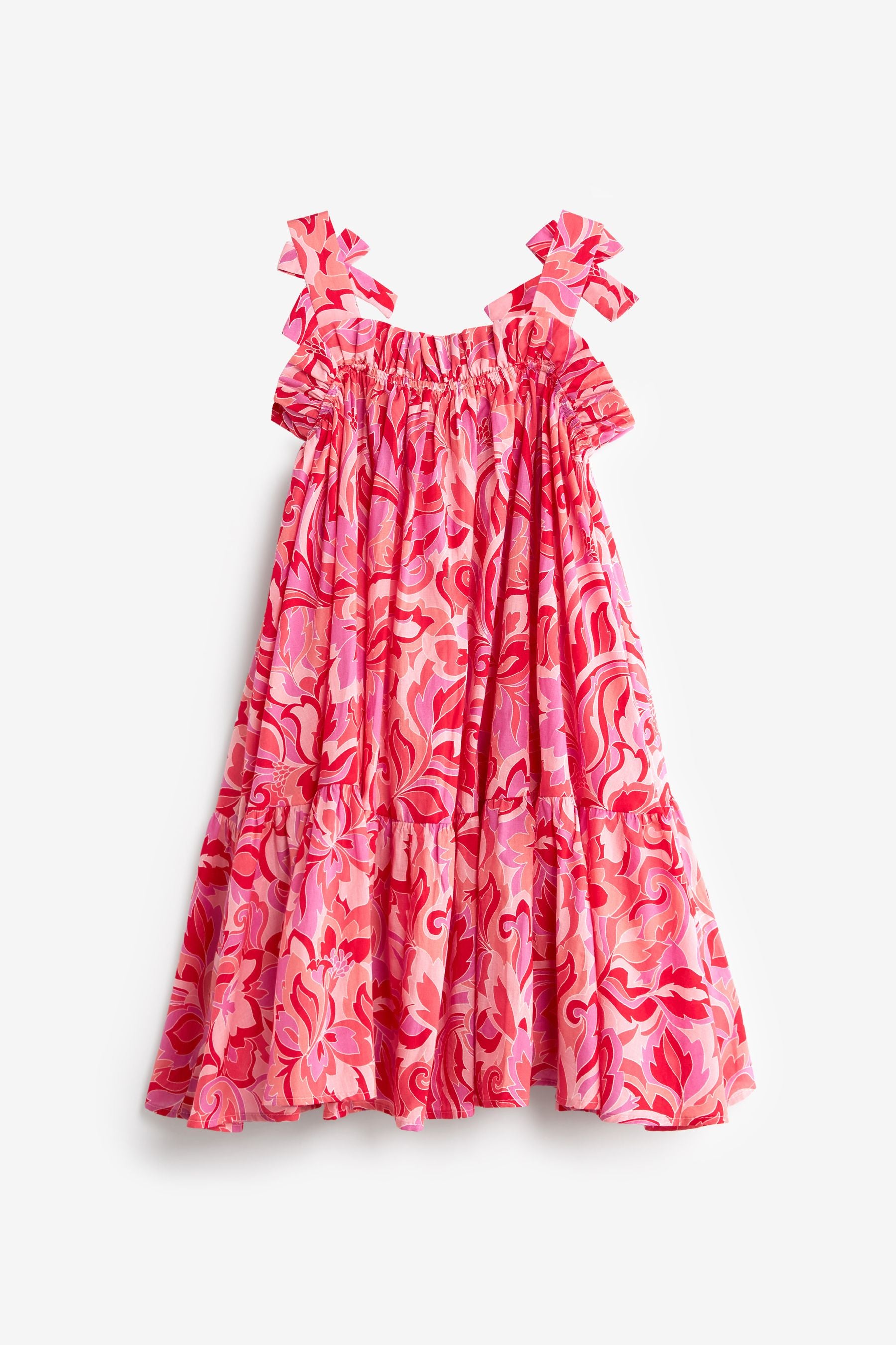 Pink Swirl Print Tie Shoulder Dress (3-16yrs)