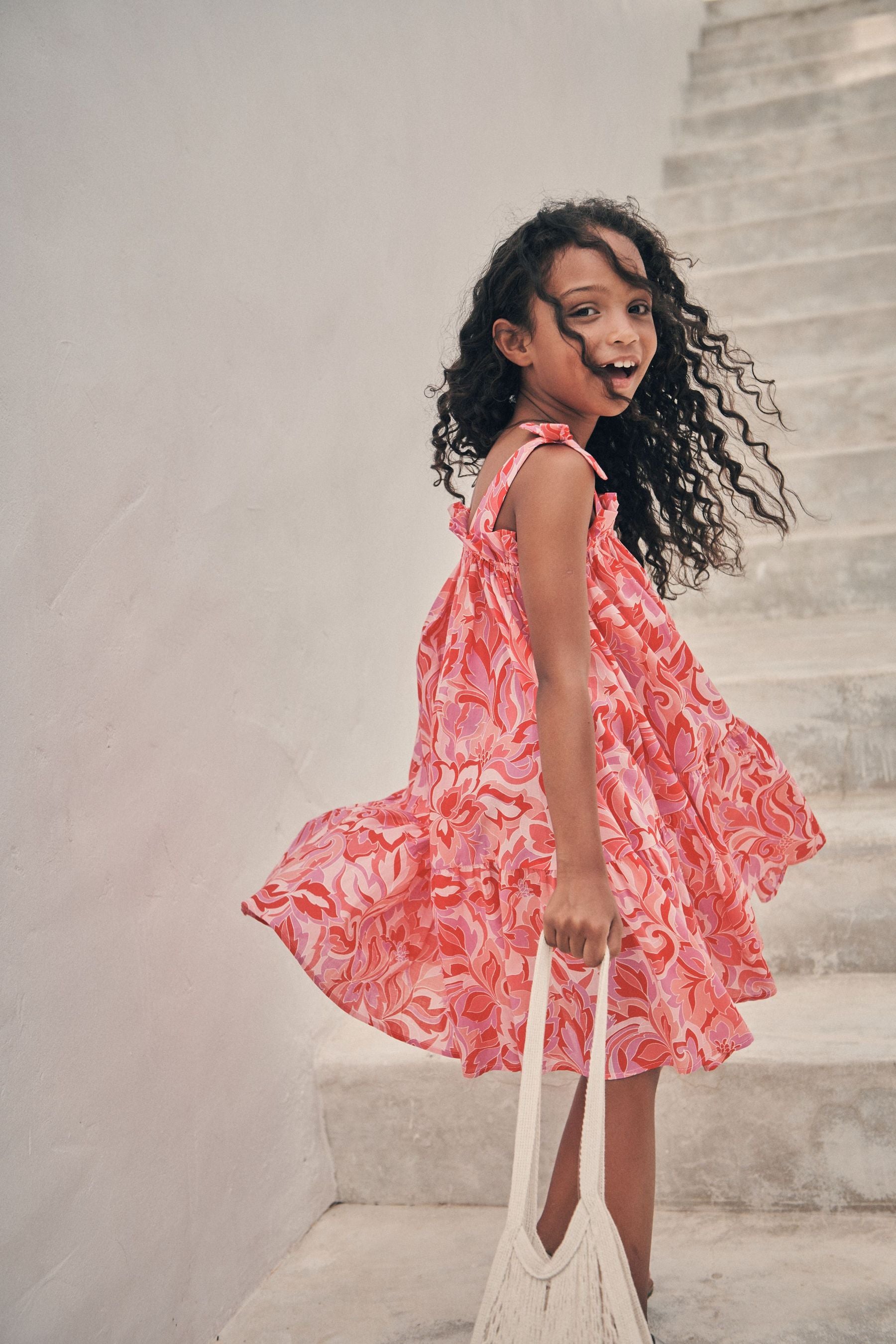 Pink Swirl Print Tie Shoulder Dress (3-16yrs)