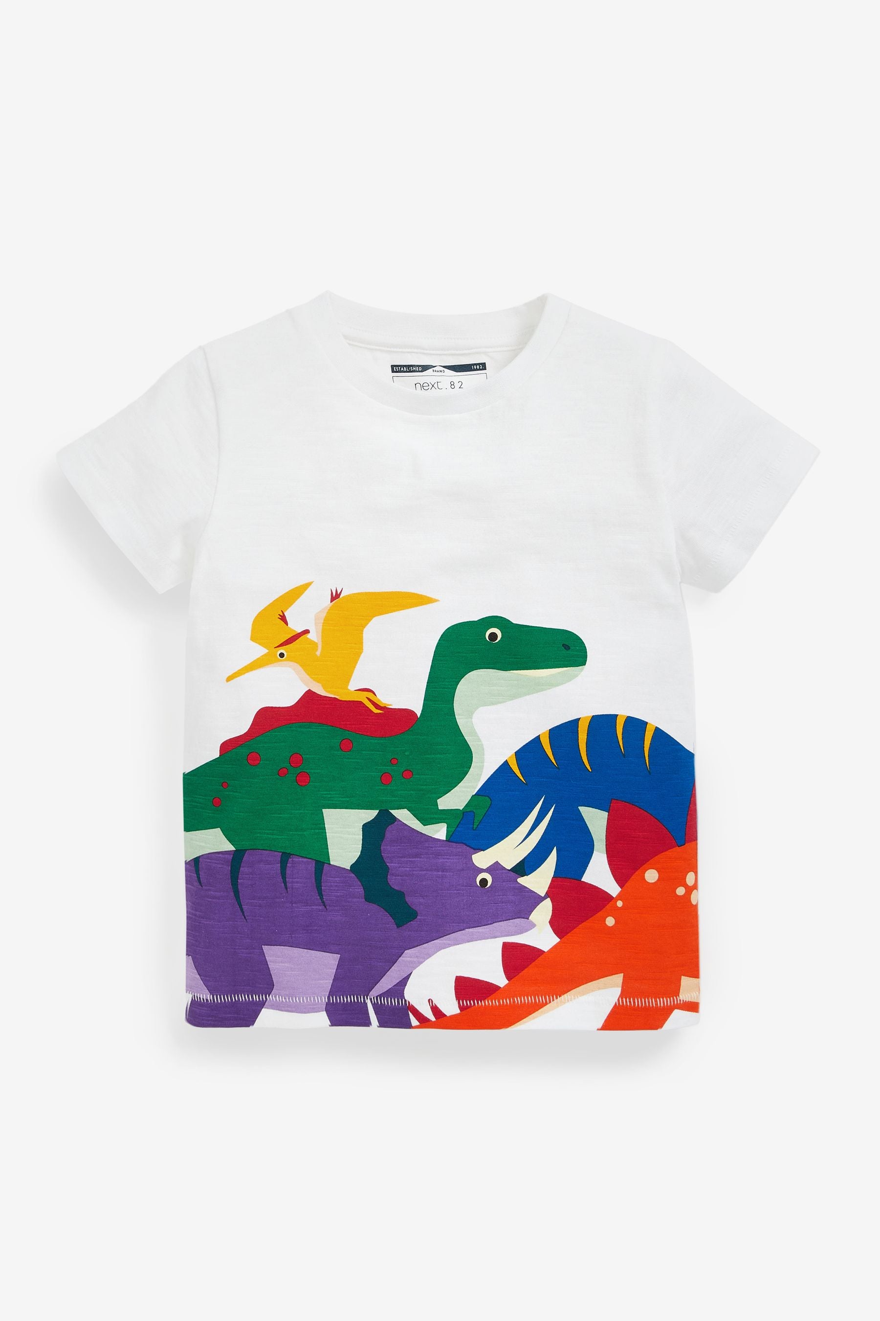 White Rainbow Dino Short Sleeve Character T-Shirt (3mths-7yrs)