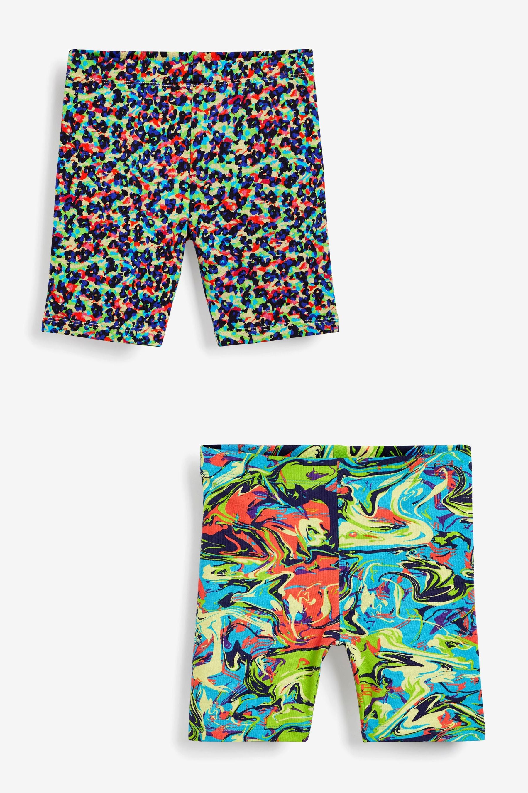 Blue/Green/Pink Marble And Animal 2 Pack Cycle Shorts (3-16yrs)