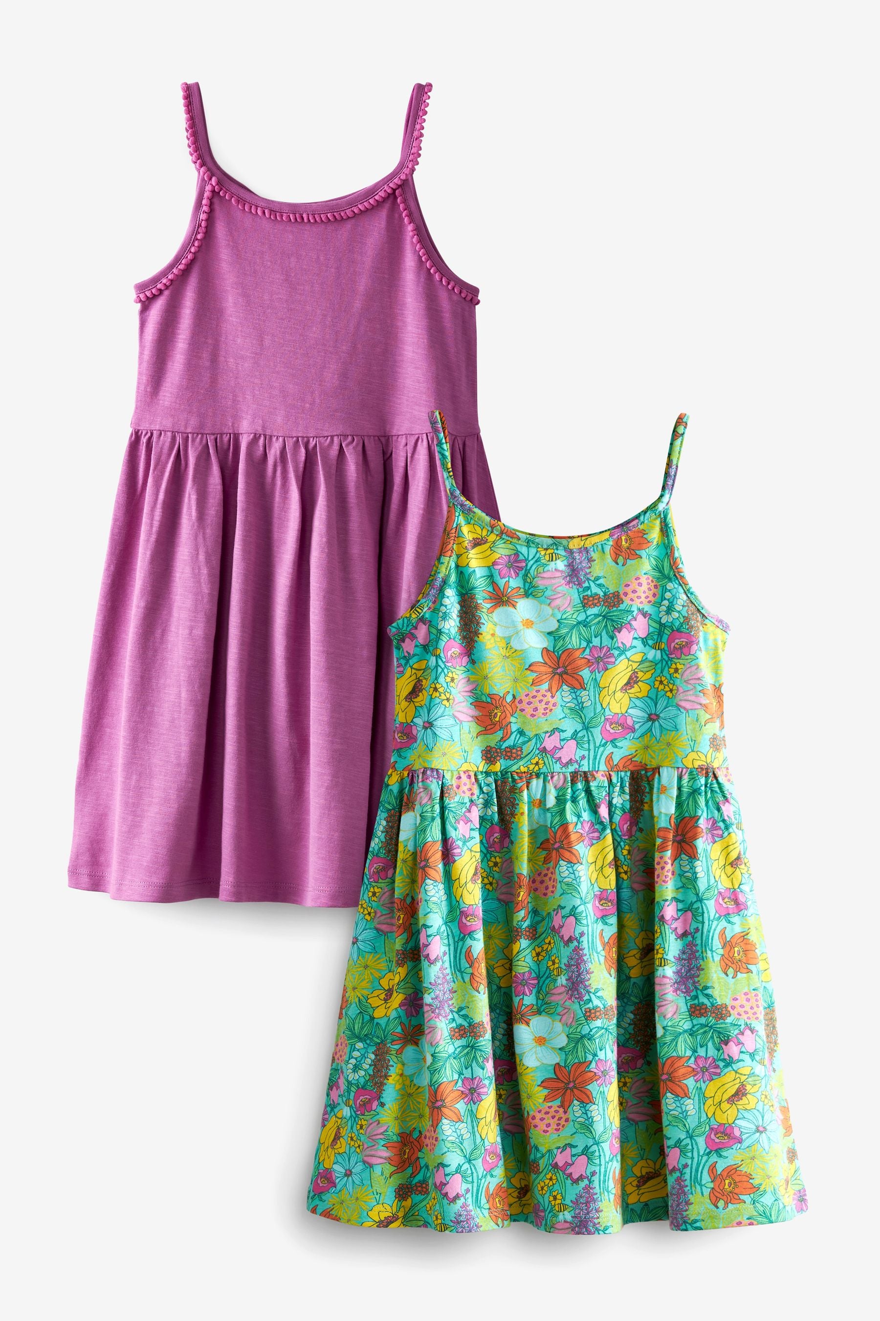 Tropical print & purple 2 Pack Dresses (3-16yrs)