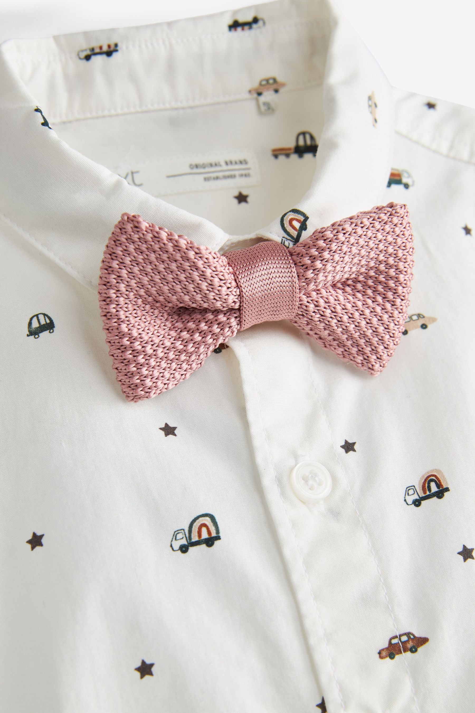 White Printed Shirt & Bow Tie Set (3mths-7yrs)