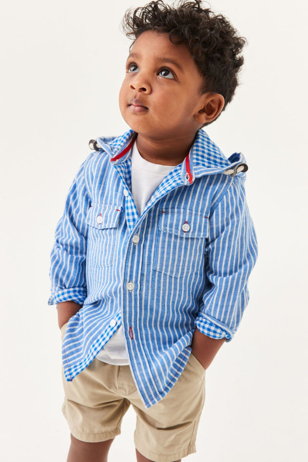 Blue Hooded Stripe Shirt (3mths-7yrs)