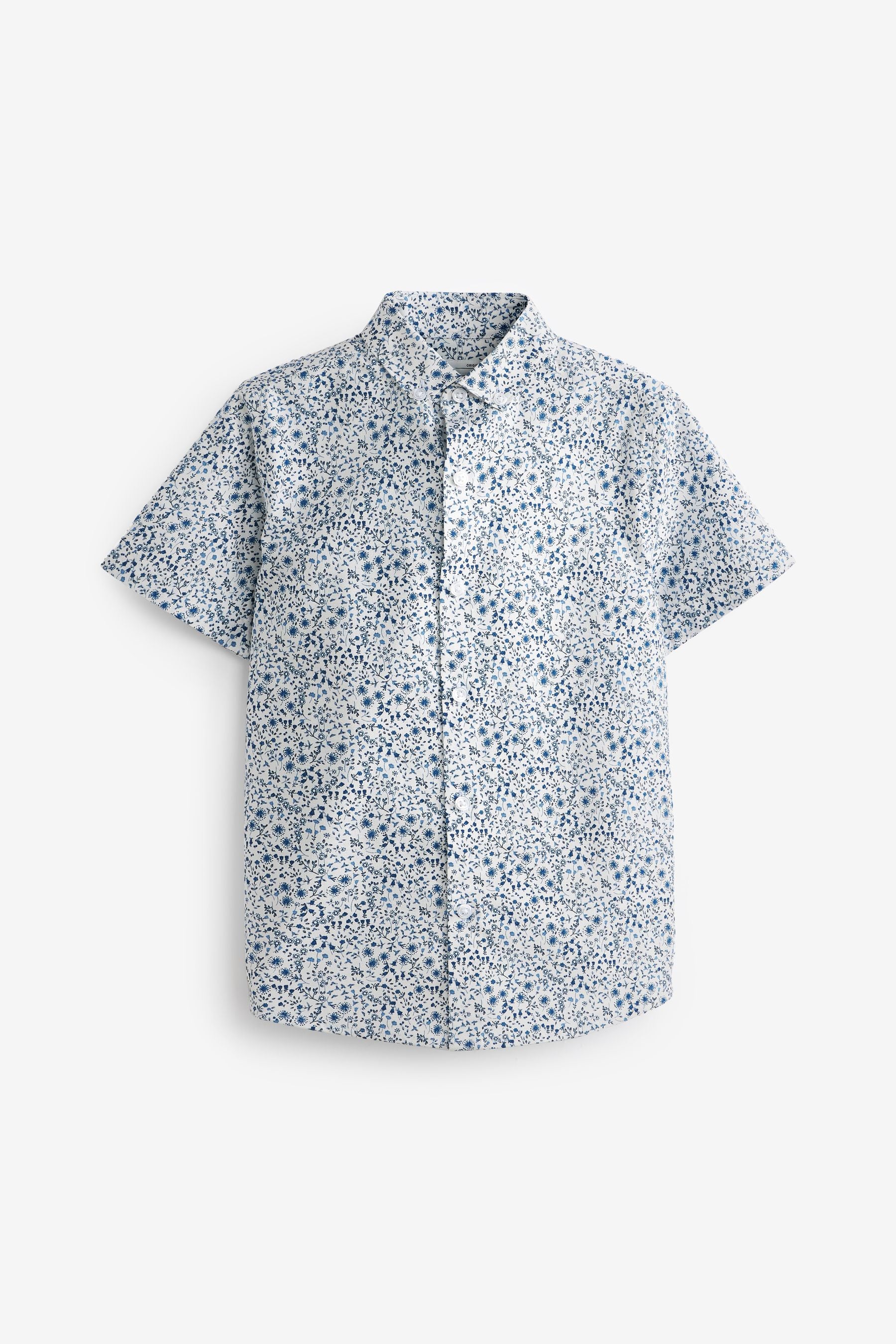 Blue Floral Print Short Sleeve Oxford Shirt (3-16yrs)