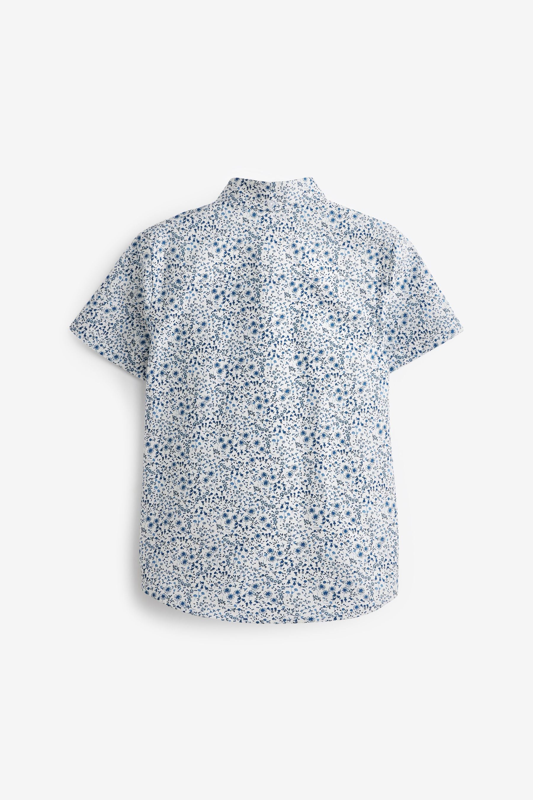 Blue Floral Print Short Sleeve Oxford Shirt (3-16yrs)