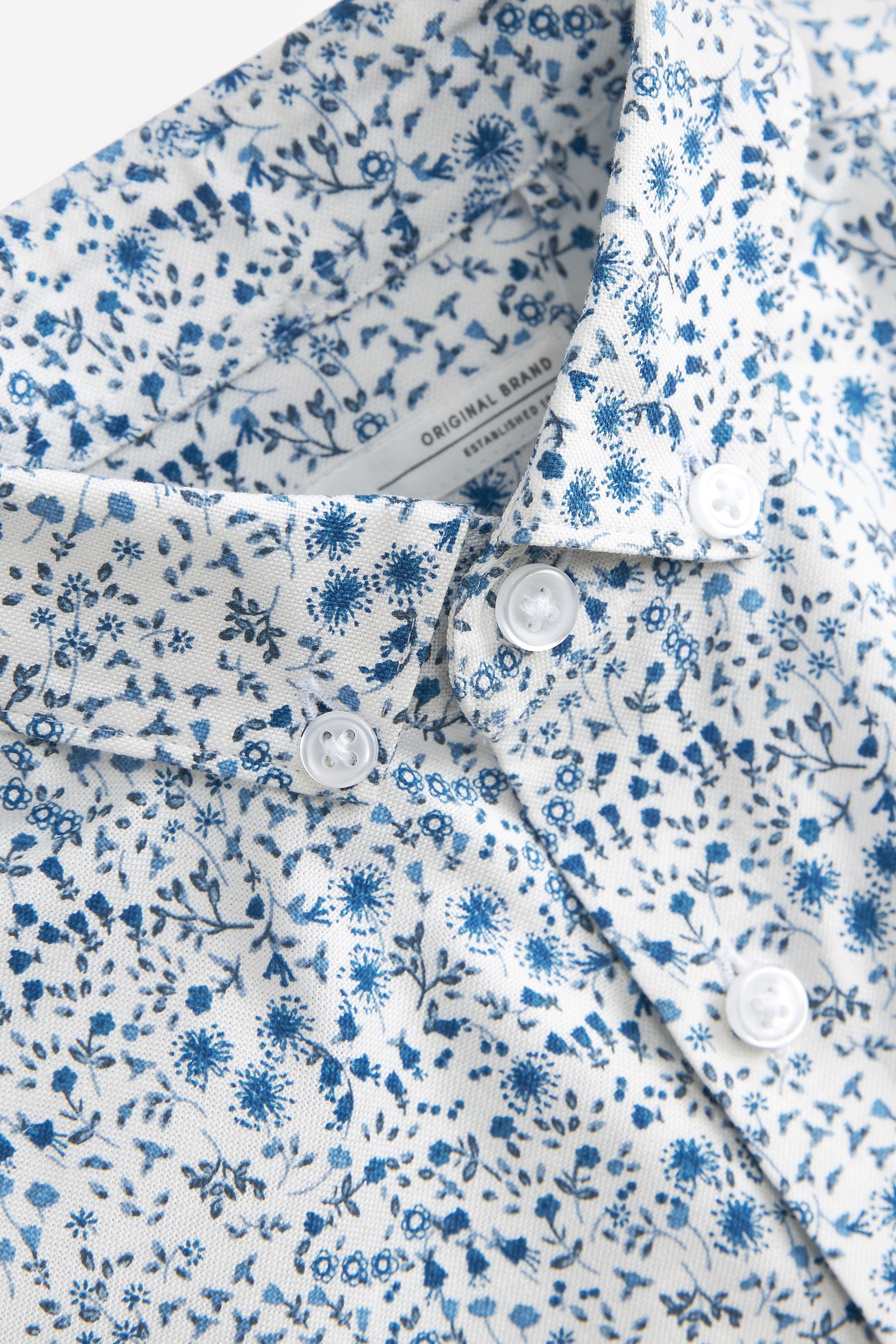 Blue Floral Print Short Sleeve Oxford Shirt (3-16yrs)