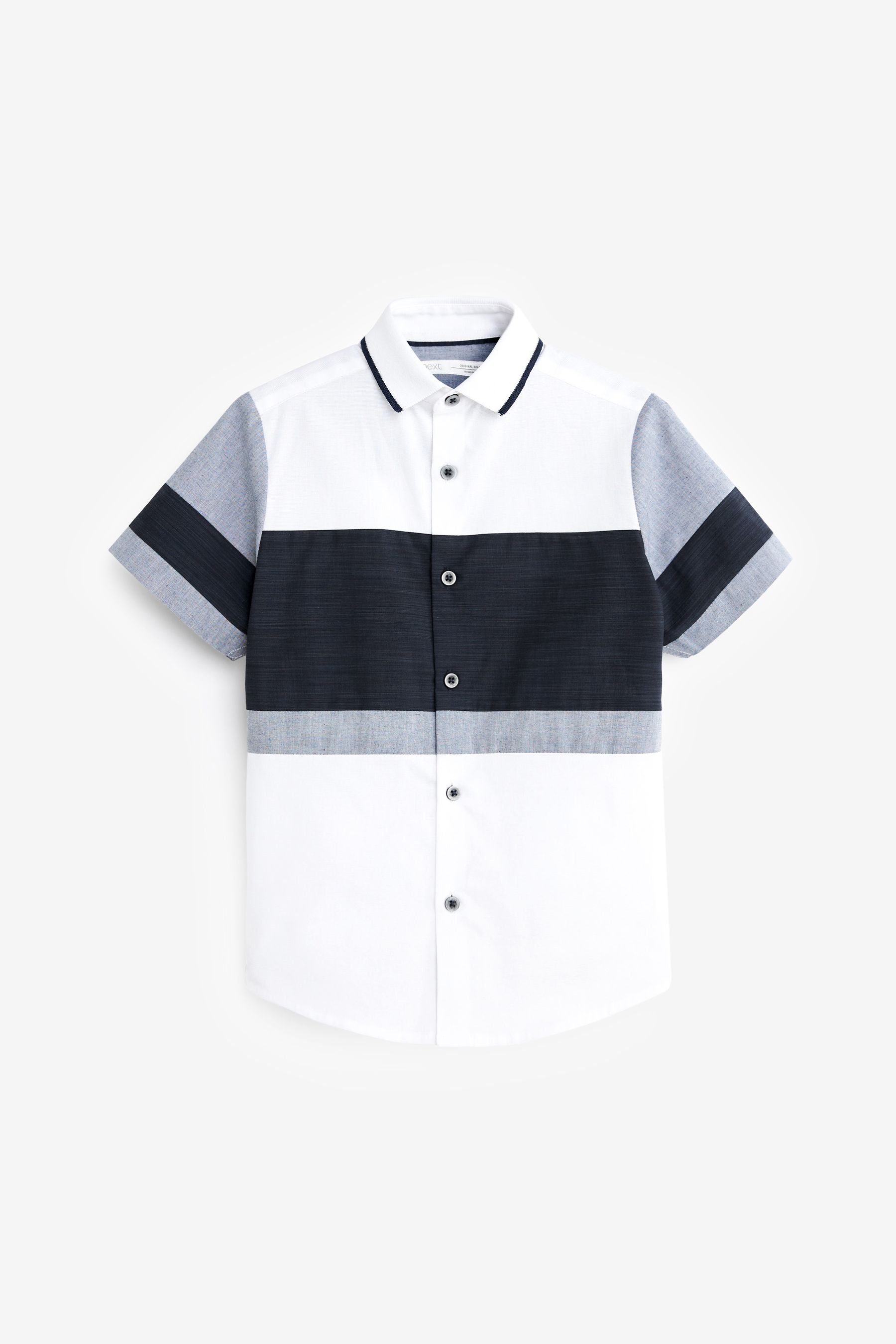 Navy Blue/White/Grey Short Sleeve Colourblock Shirt (3-16yrs)