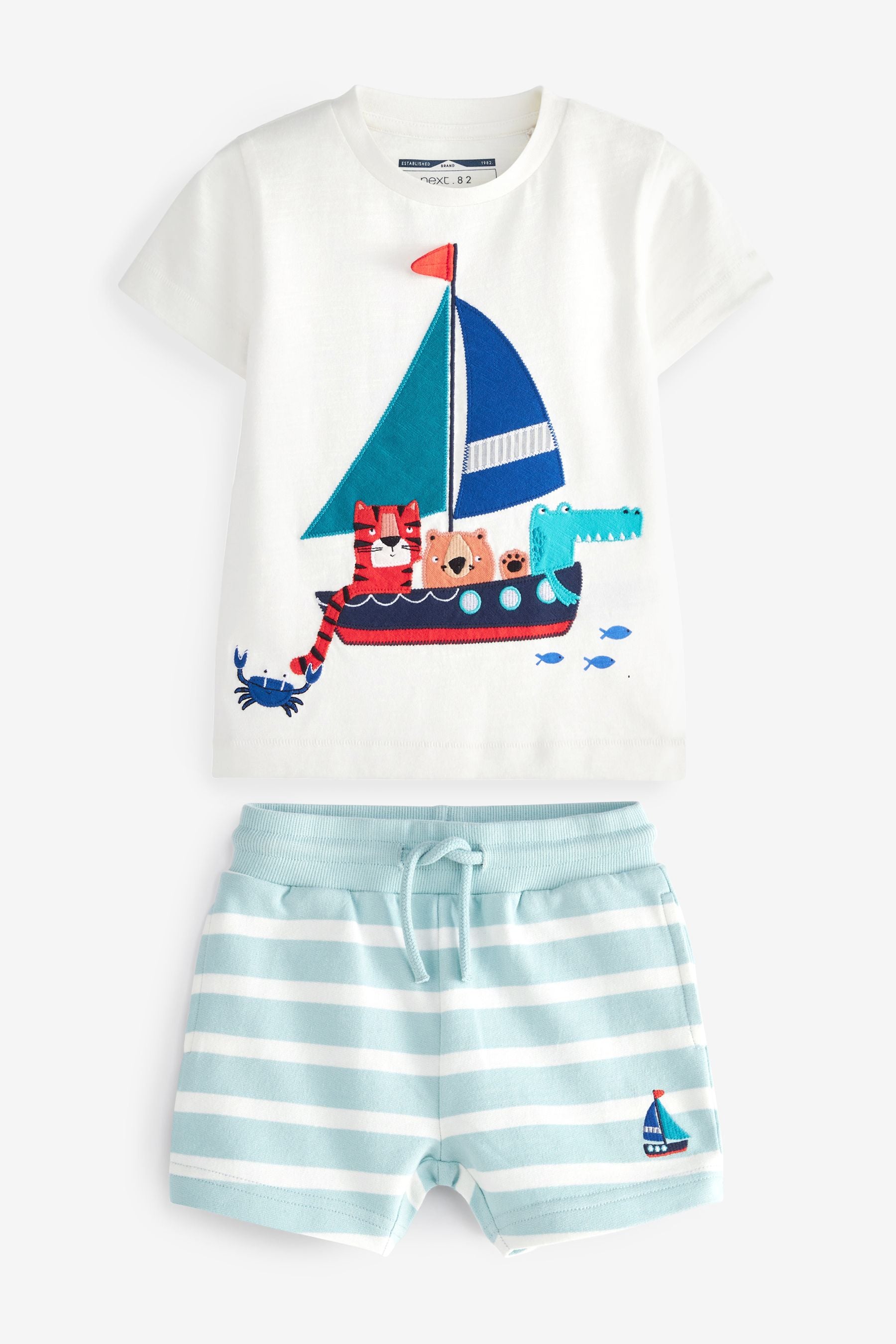 White/Blue Boat Character T-Shirt and Shorts Set (3mths-7yrs)