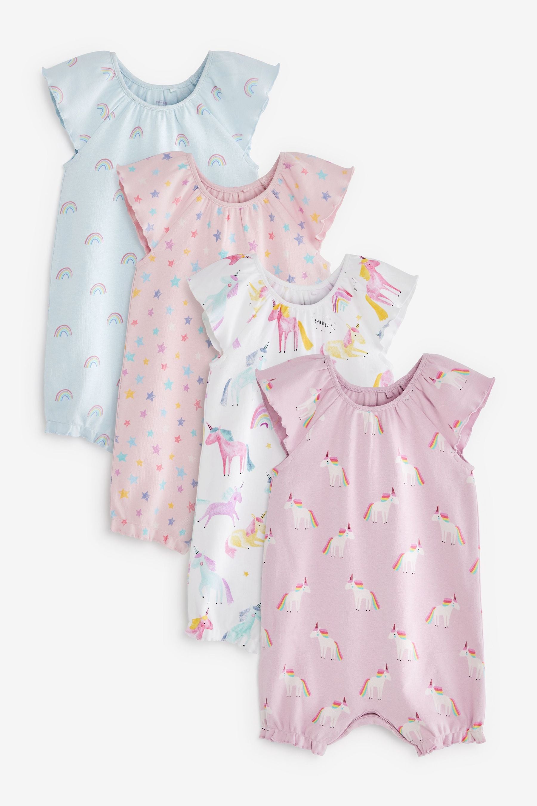 Pastel Pink Unicorn Baby 4 Pack Rompers (0mths-3yrs)