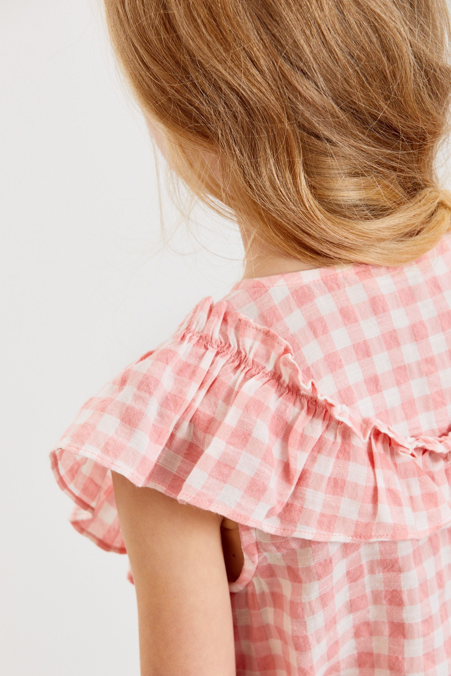 Pink Gingham Tie Front Frill Blouse (3-16yrs)