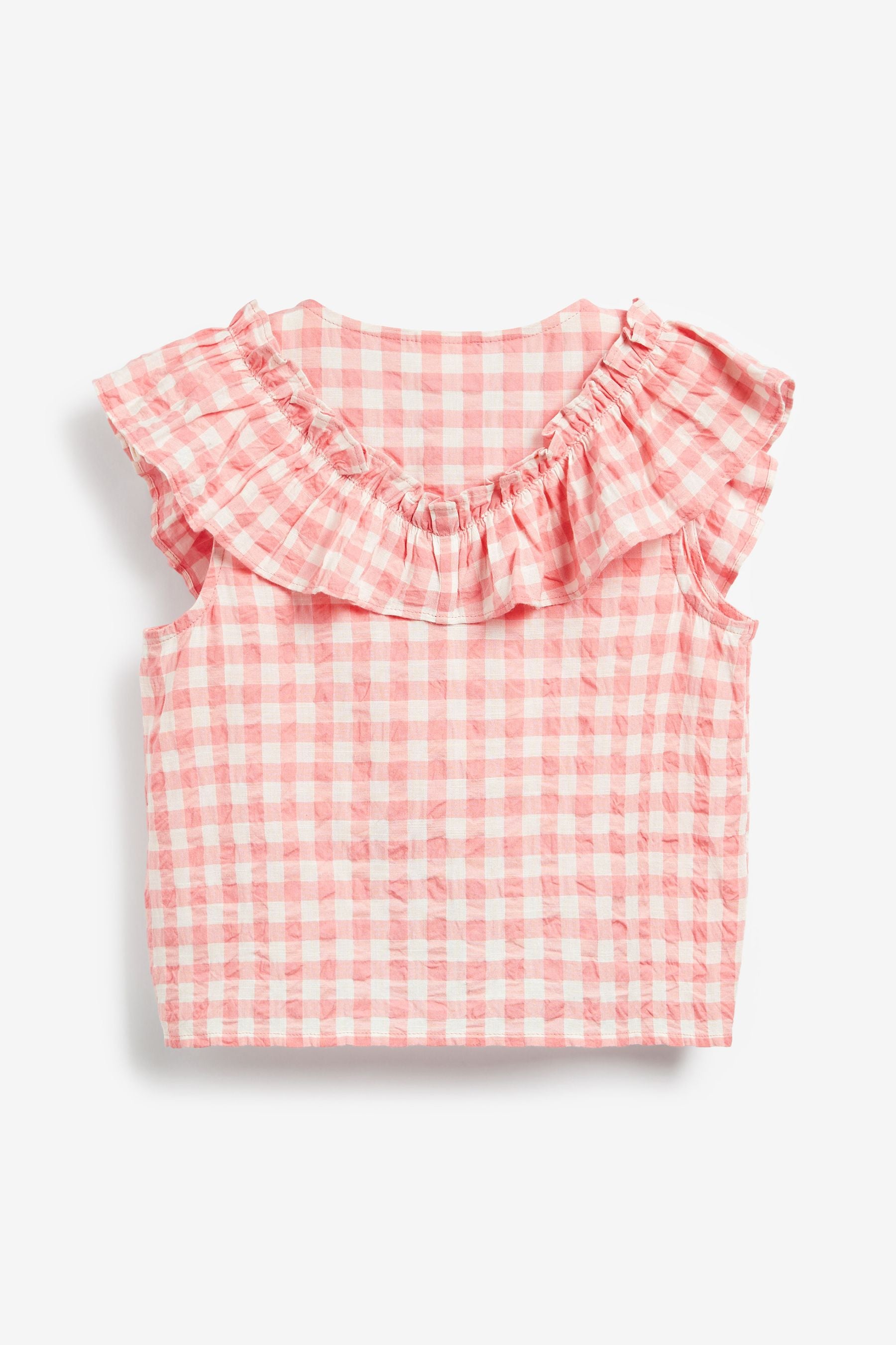 Pink Gingham Tie Front Frill Blouse (3-16yrs)