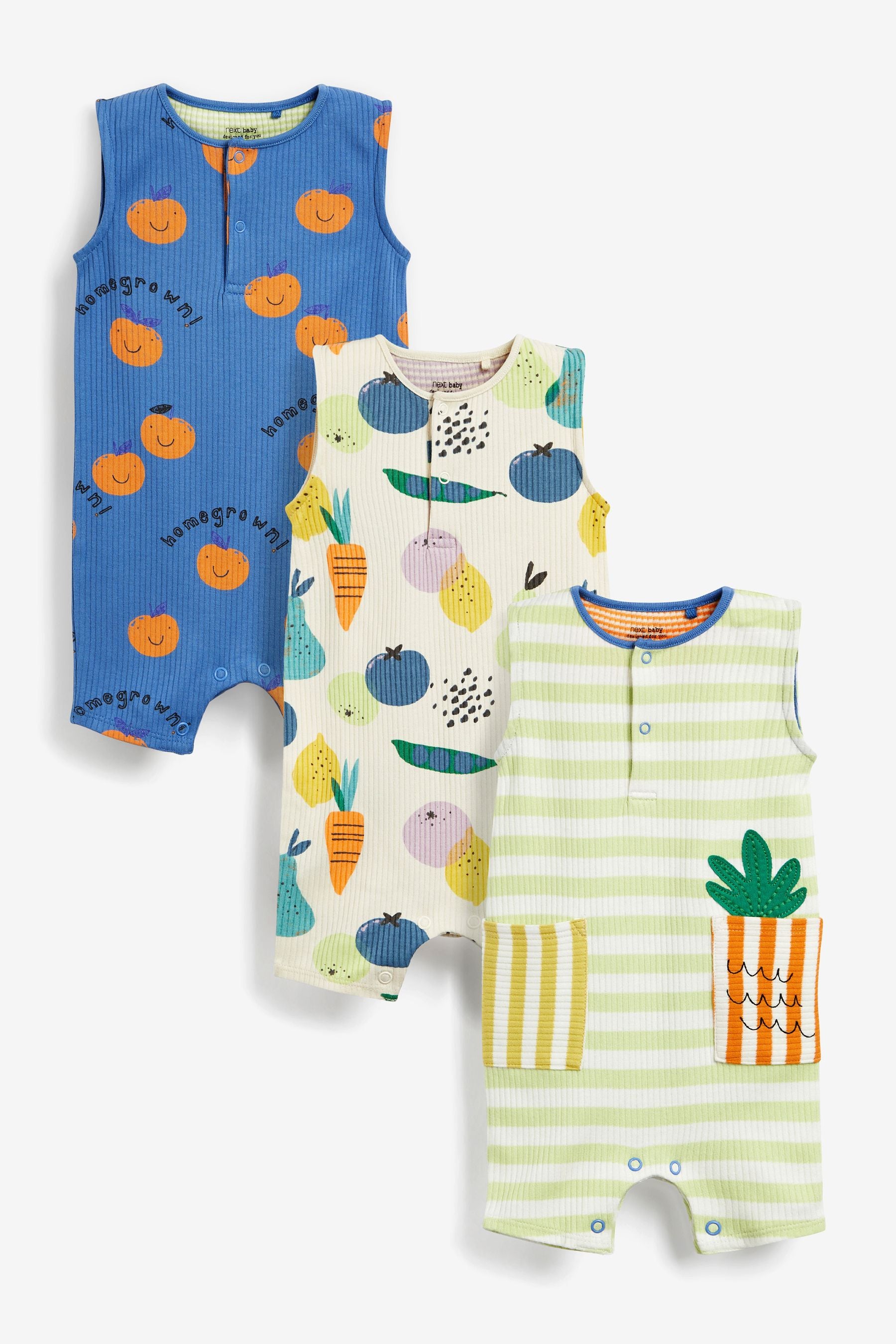 Mineral Vegetable Print Baby 3 Pack Rompers (0mths-3yrs)