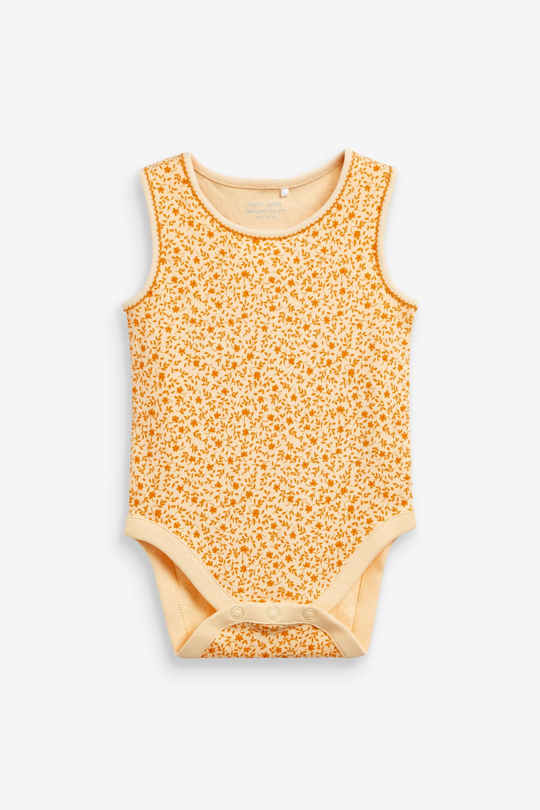 Ochre Yellow Floral Baby 5 Pack Vest Bodysuits (0mths-3yrs)