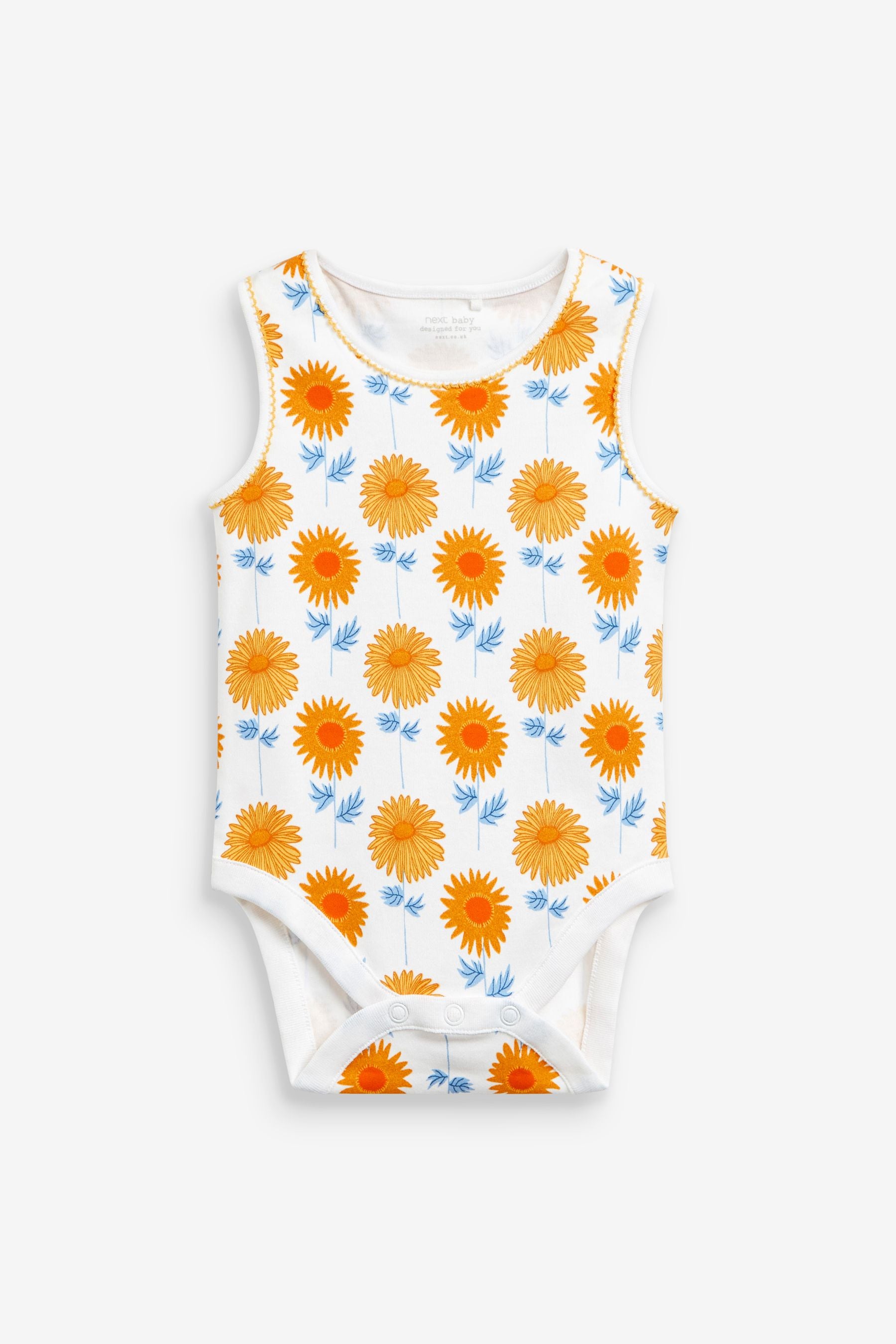 Ochre Yellow Floral Baby 5 Pack Vest Bodysuits (0mths-3yrs)