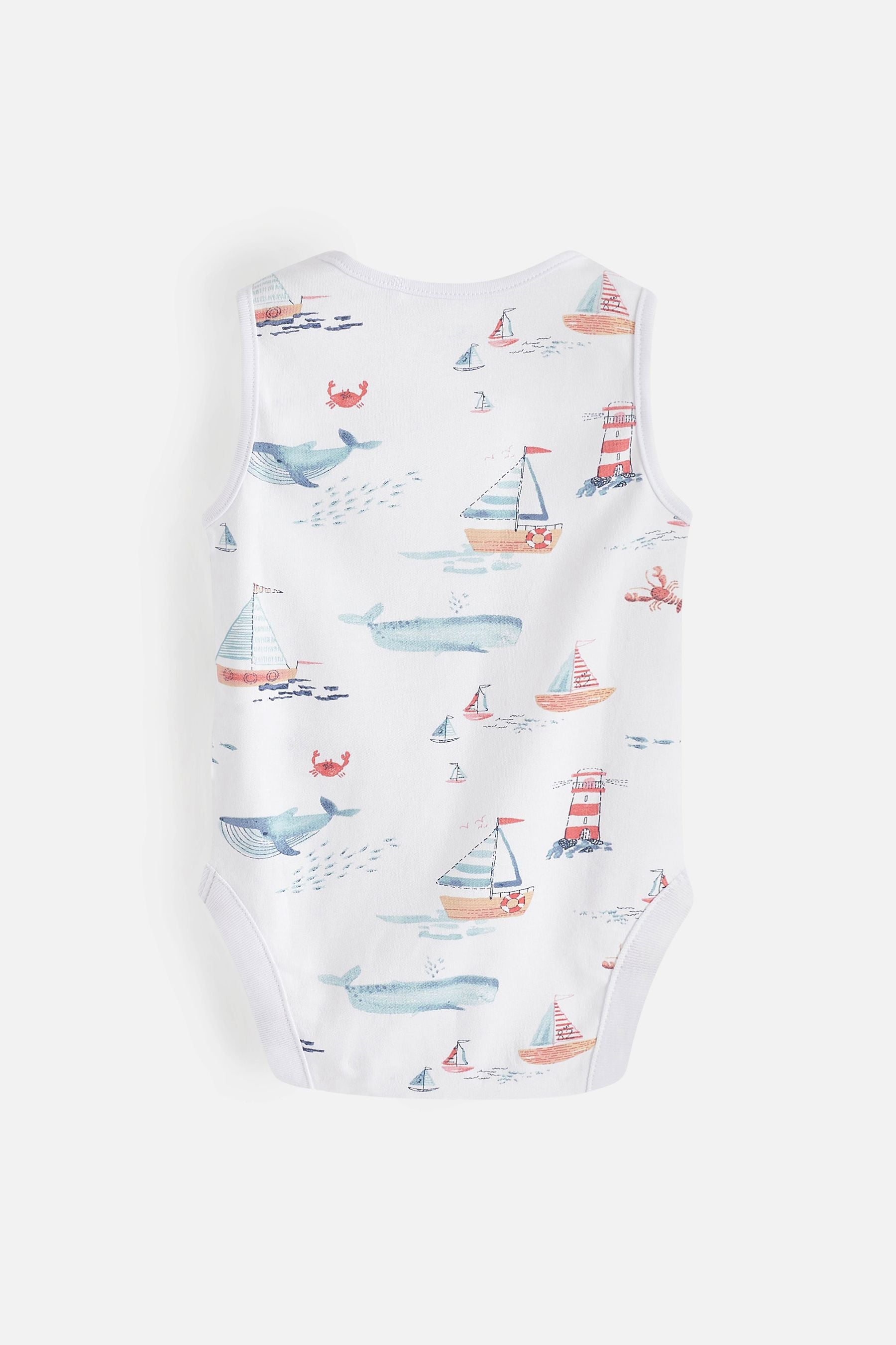 Blue Boat Print Baby 5 Pack Vest Bodysuits