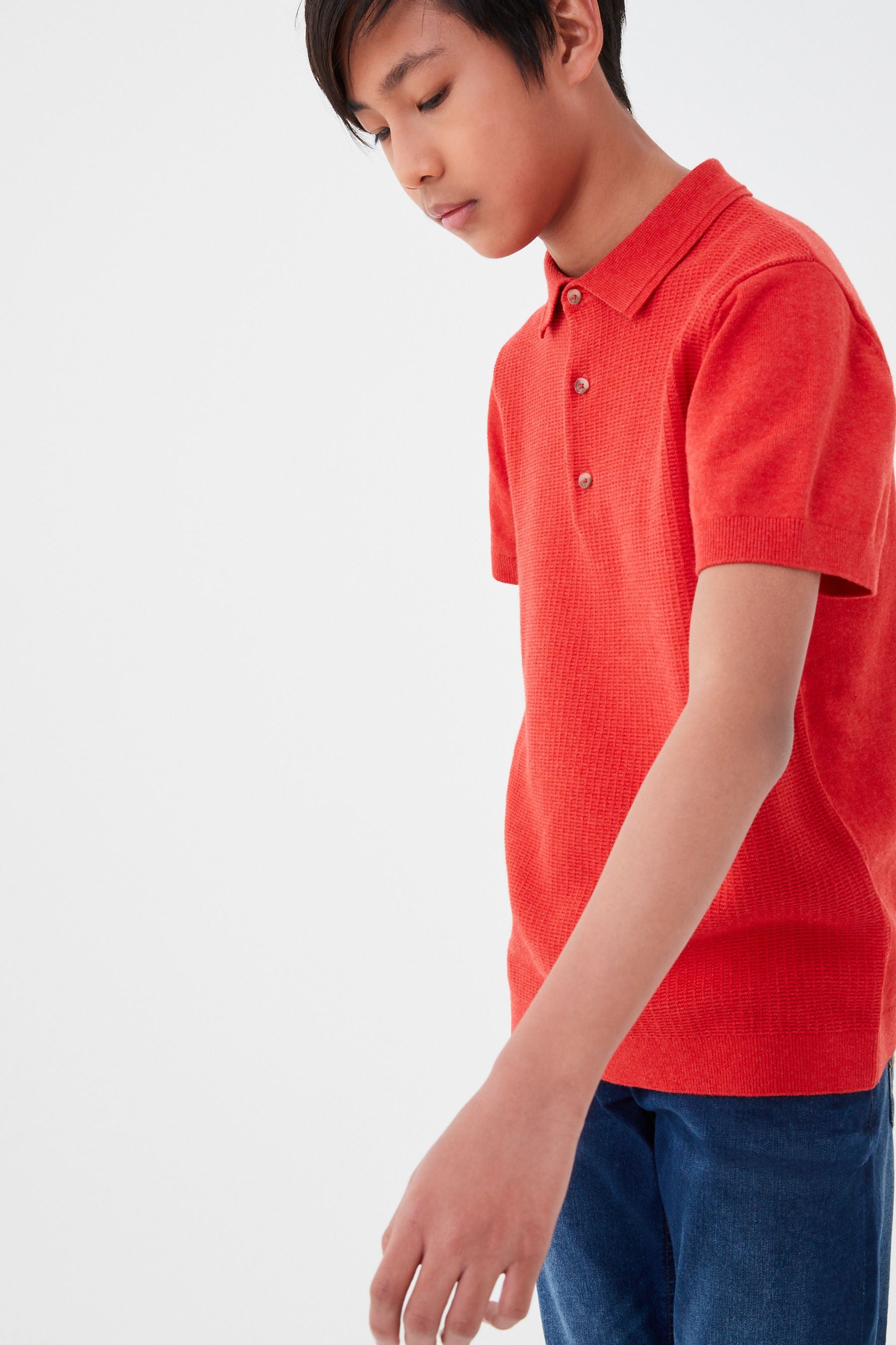 Red Textured Knit Polo Shirt (3-16yrs)