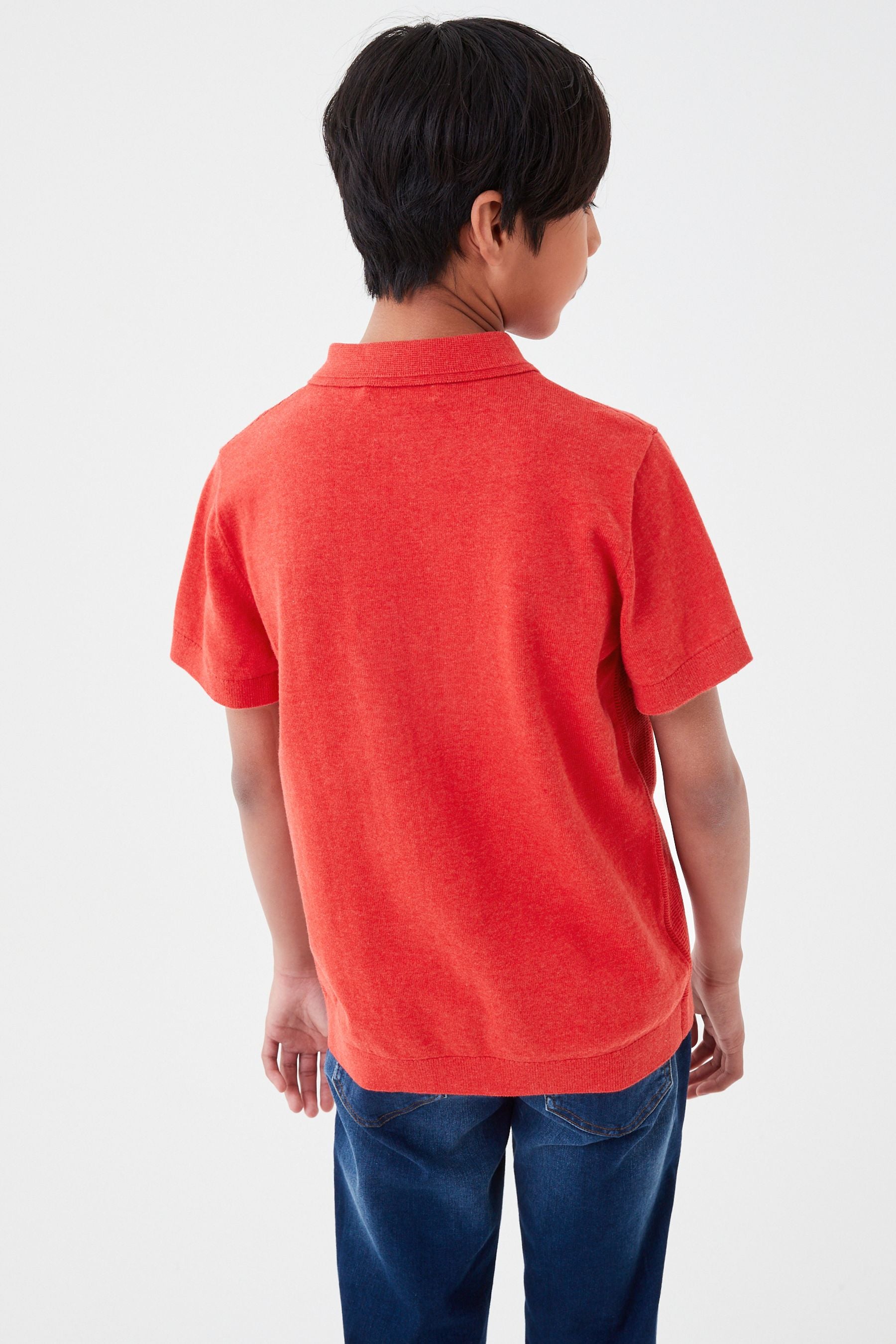 Red Textured Knit Polo Shirt (3-16yrs)