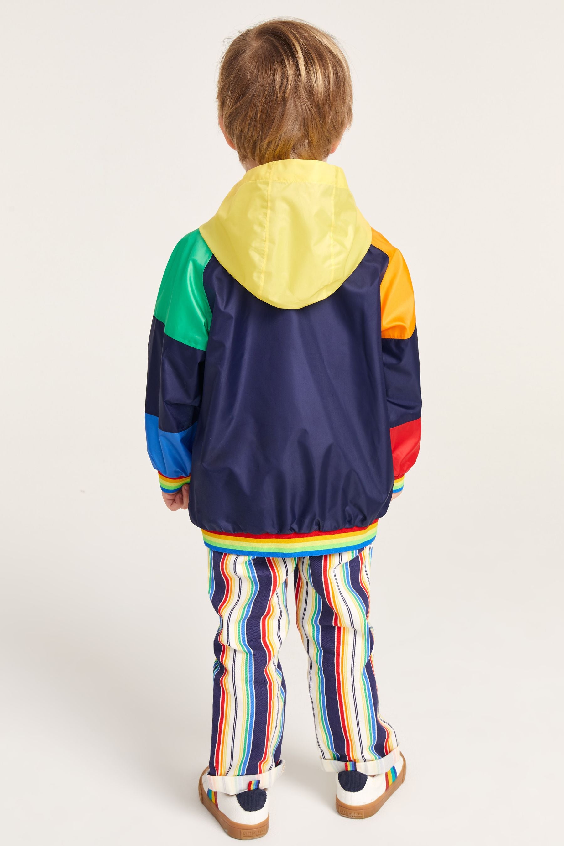 Navy Blue Little Bird by Jools Oliver Waterproof Rainbow Pac-A-Mac Rain Coat