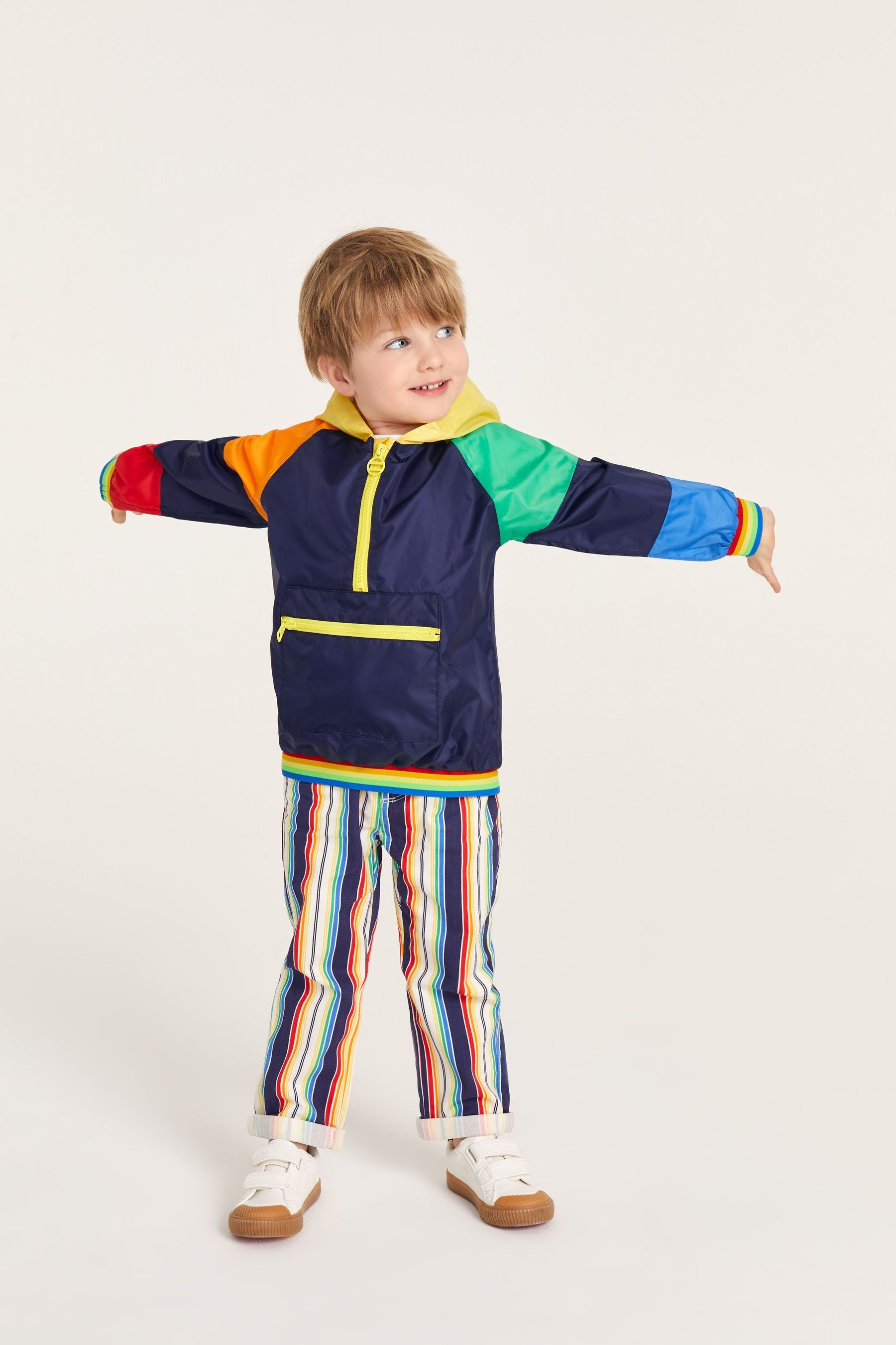 Navy Blue Little Bird by Jools Oliver Waterproof Rainbow Pac-A-Mac Rain Coat