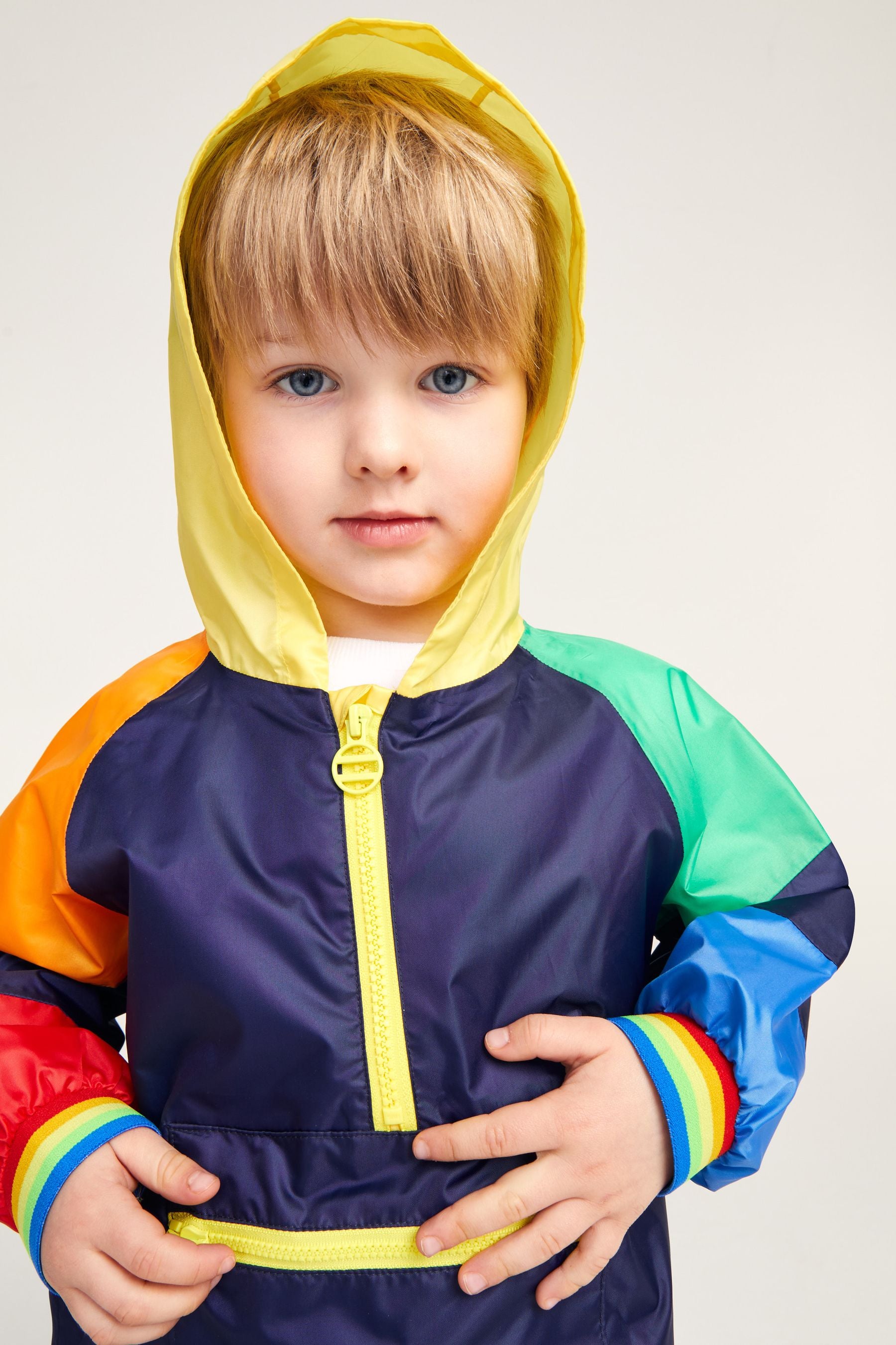 Navy Blue Little Bird by Jools Oliver Waterproof Rainbow Pac-A-Mac Rain Coat