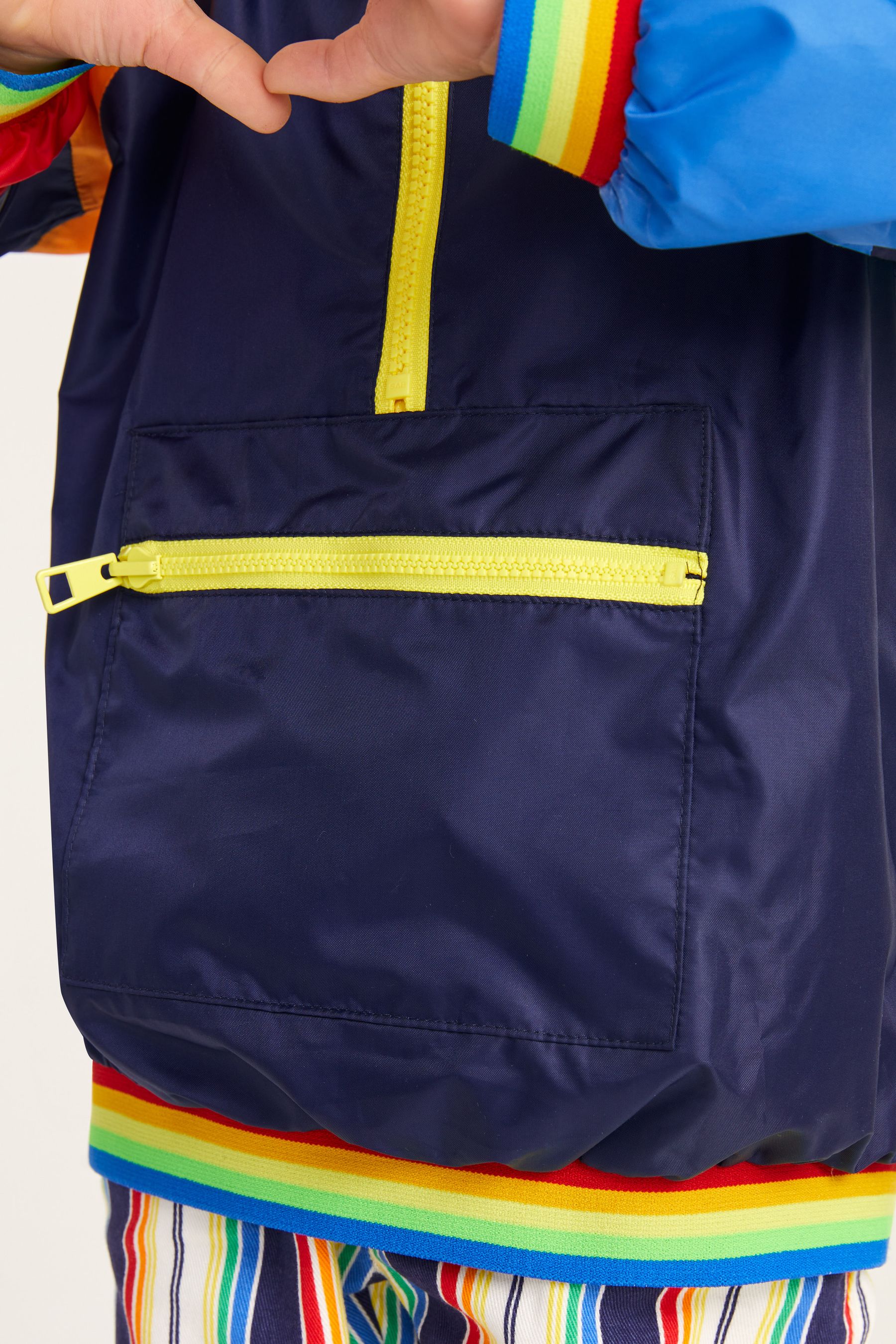 Navy Blue Little Bird by Jools Oliver Waterproof Rainbow Pac-A-Mac Rain Coat