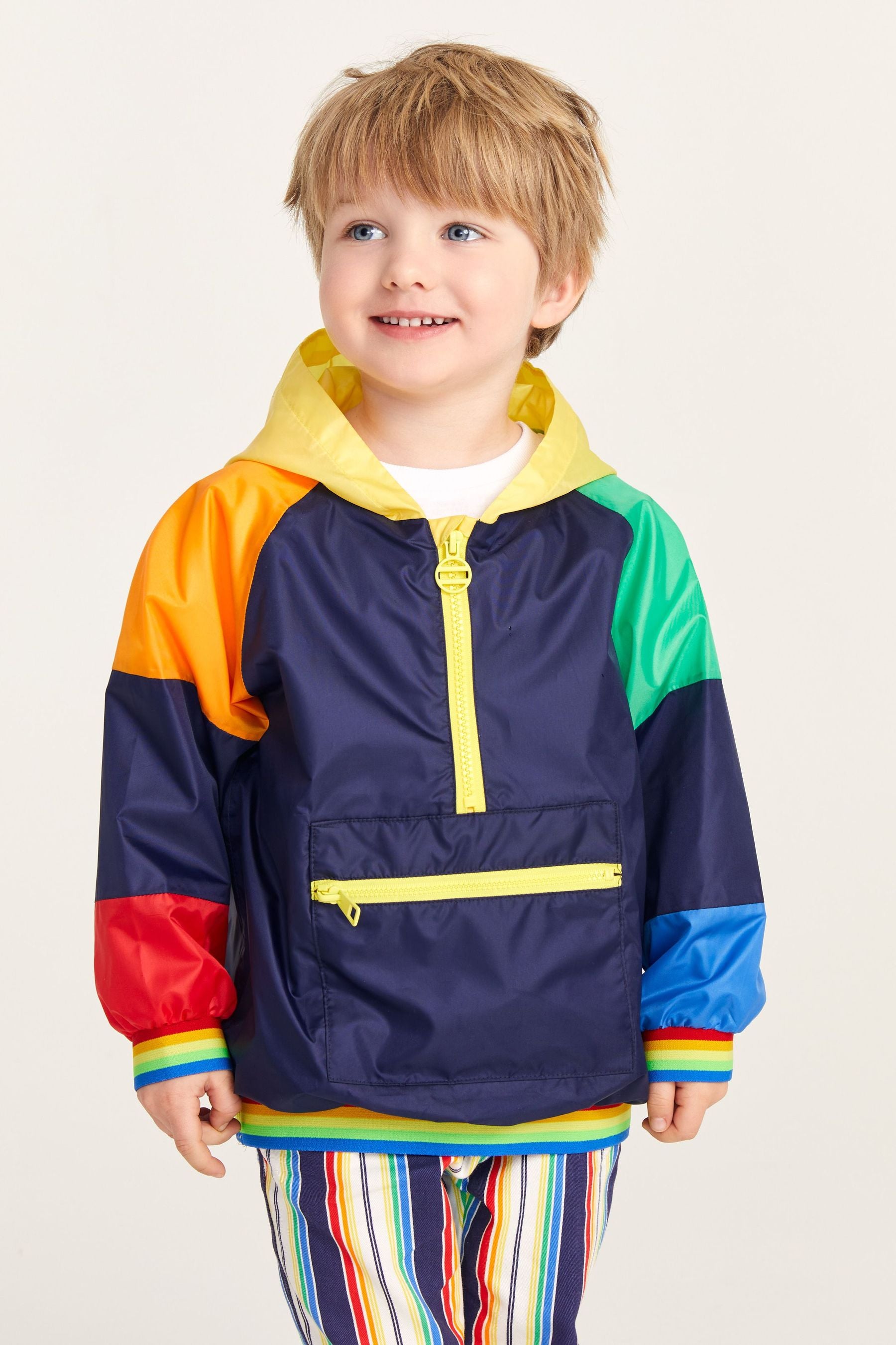 Navy Blue Little Bird by Jools Oliver Waterproof Rainbow Pac-A-Mac Rain Coat