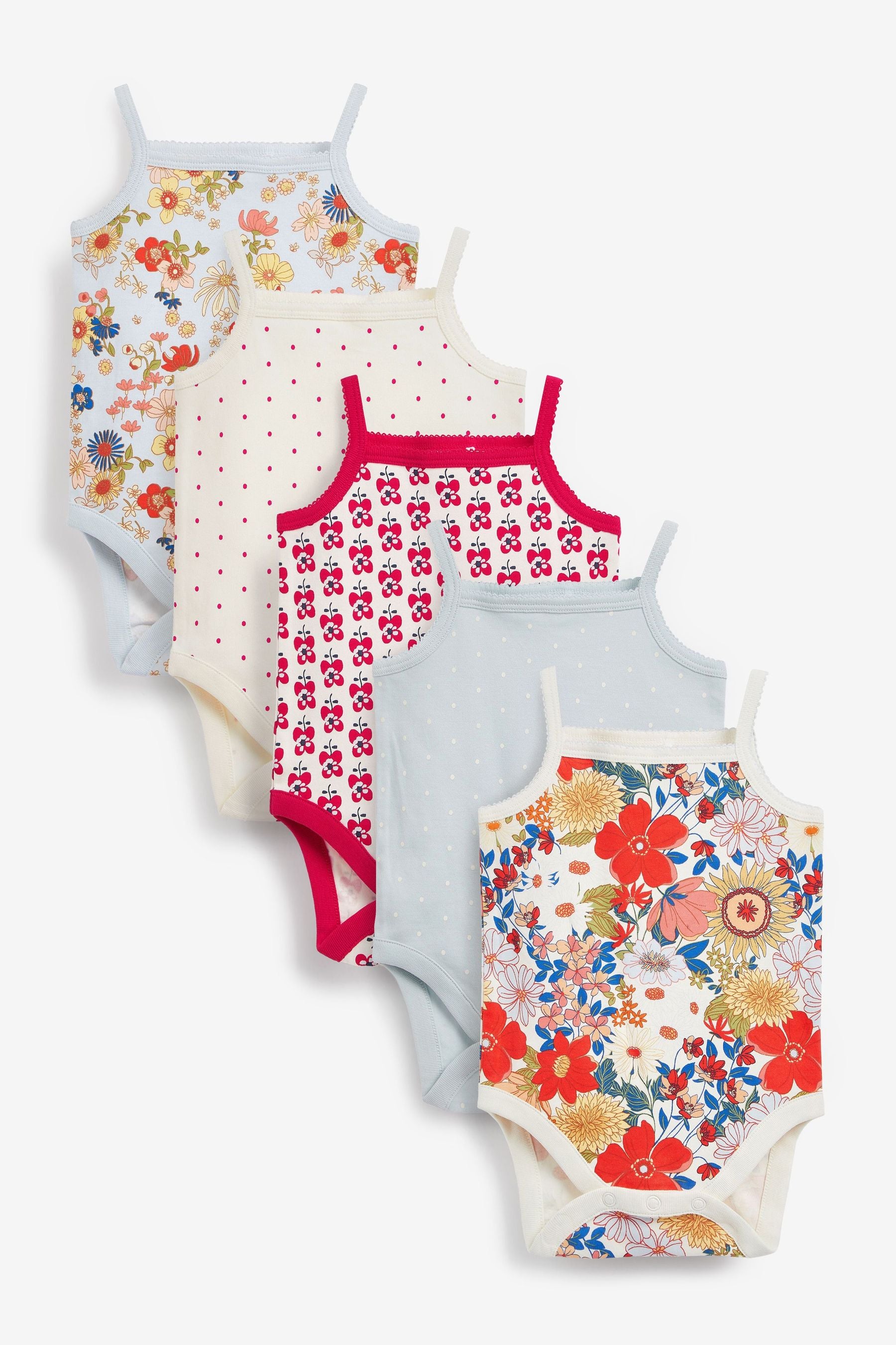 Red Baby Floral Bodysuit Vests 3 Pack (0mths-3yrs)