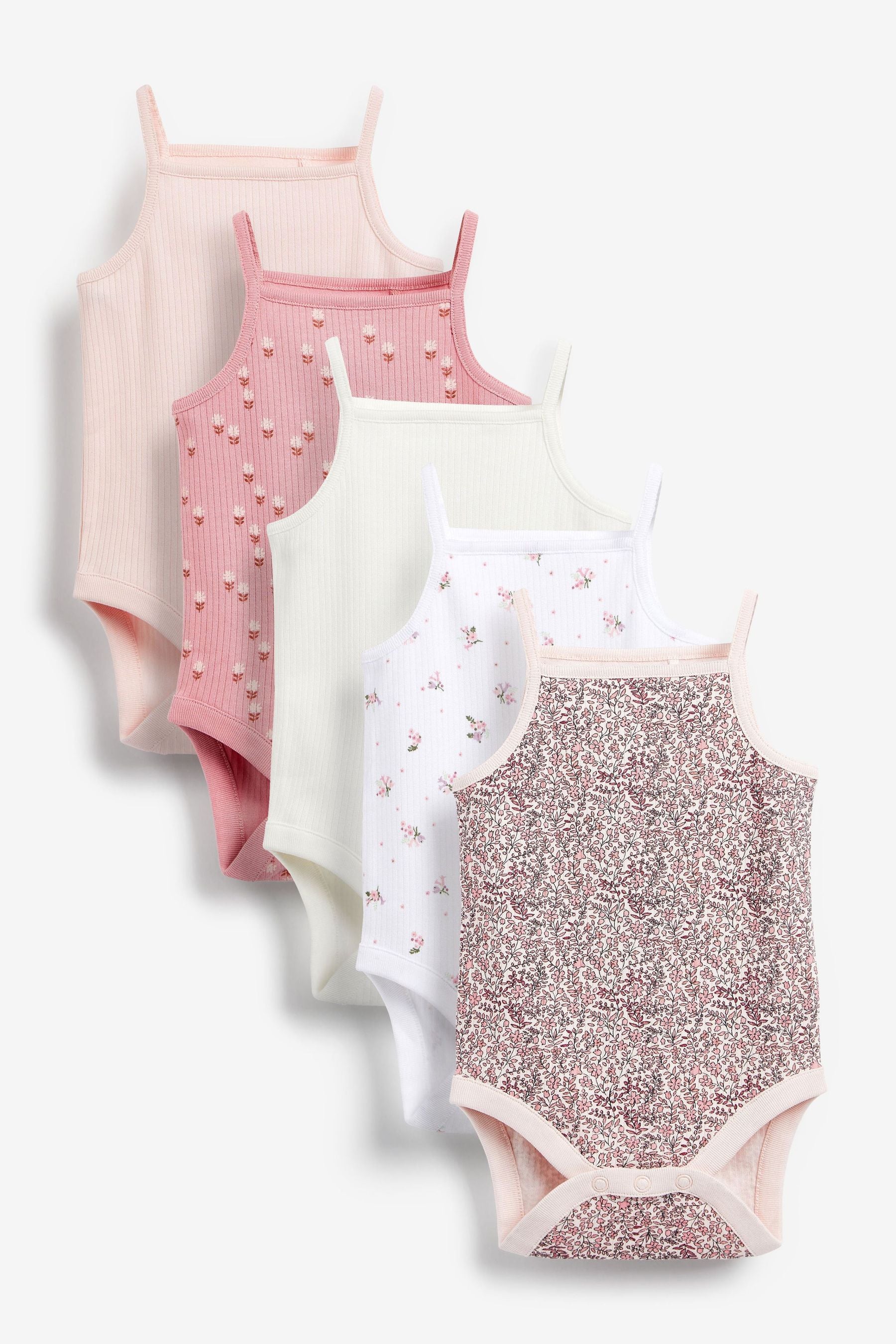 Pink Floral Baby 5 Pack Vest Bodysuits (0mths-3yrs)