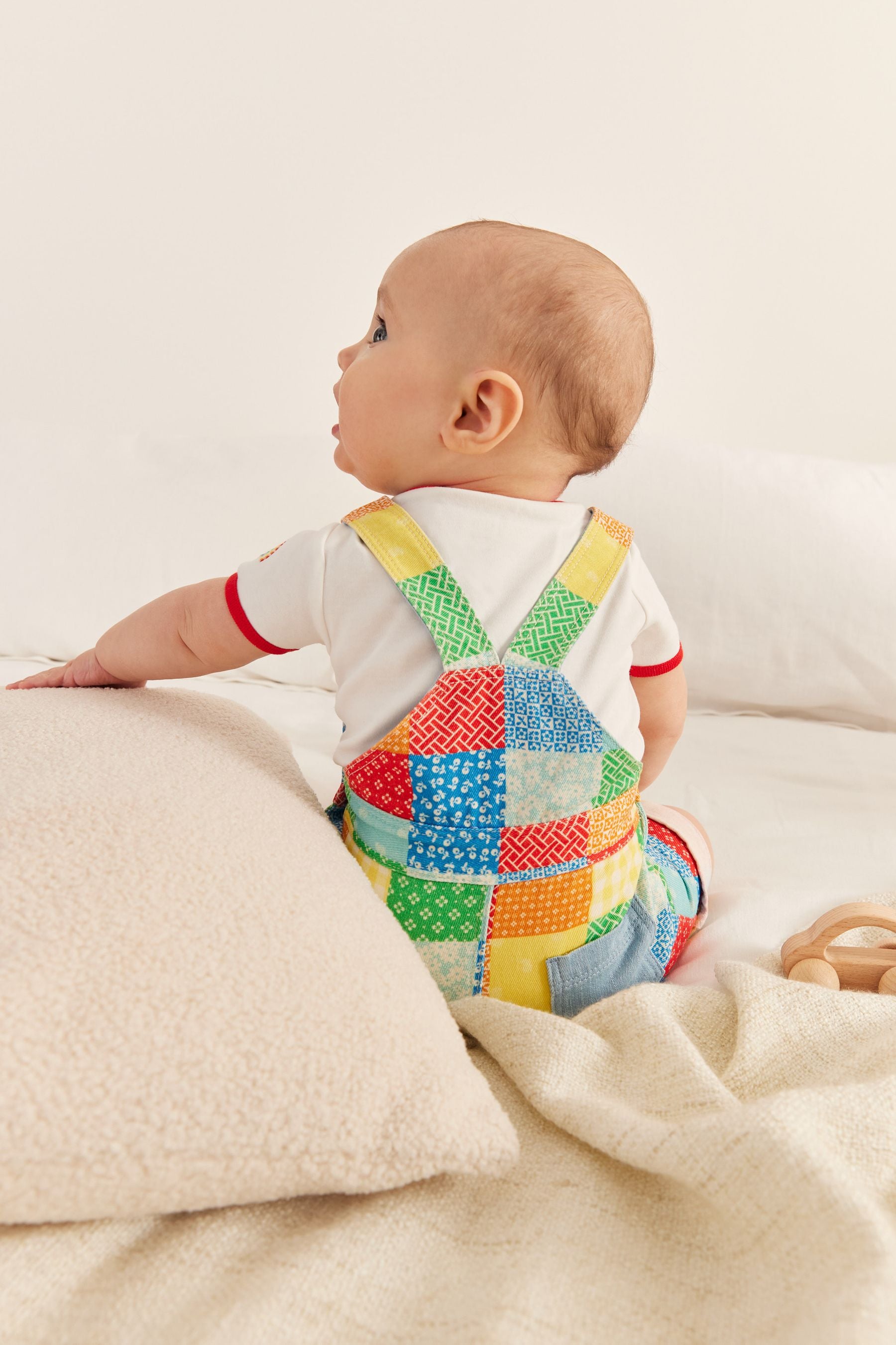 Multi Little Bird by Jools Oliver Rainbow Patchwork Dungarees Set