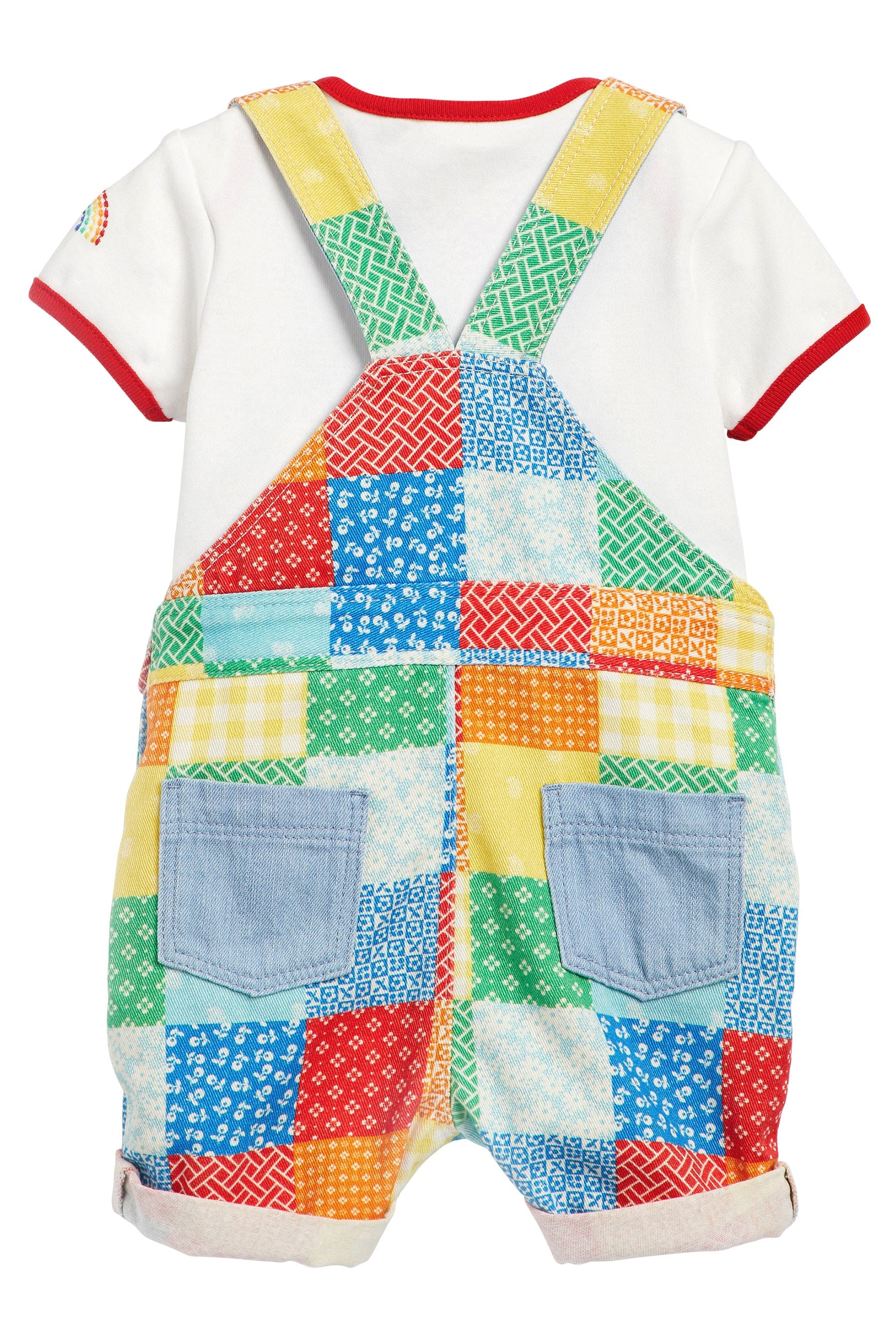 Multi Little Bird by Jools Oliver Rainbow Patchwork Dungarees Set