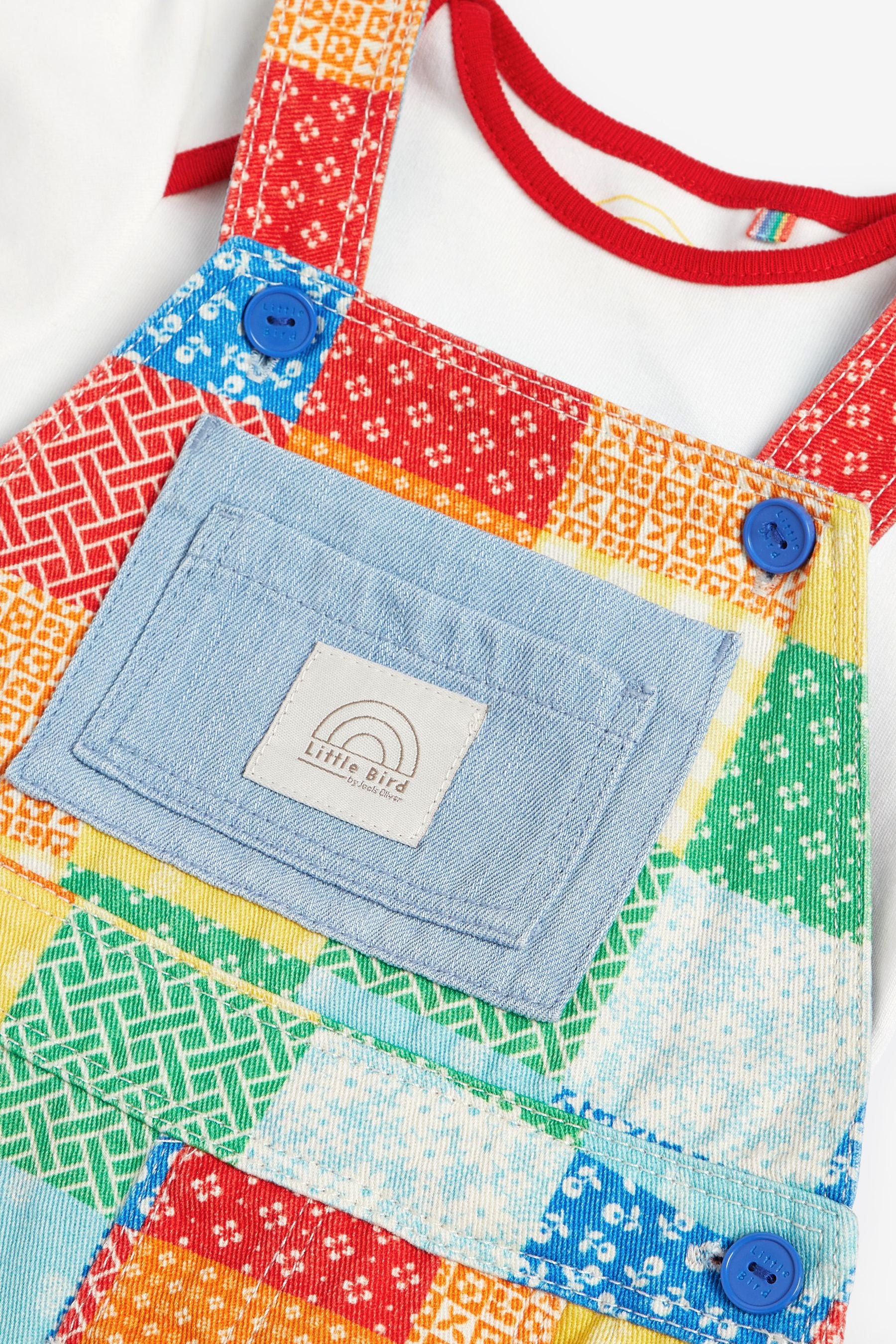 Multi Little Bird by Jools Oliver Rainbow Patchwork Dungarees Set