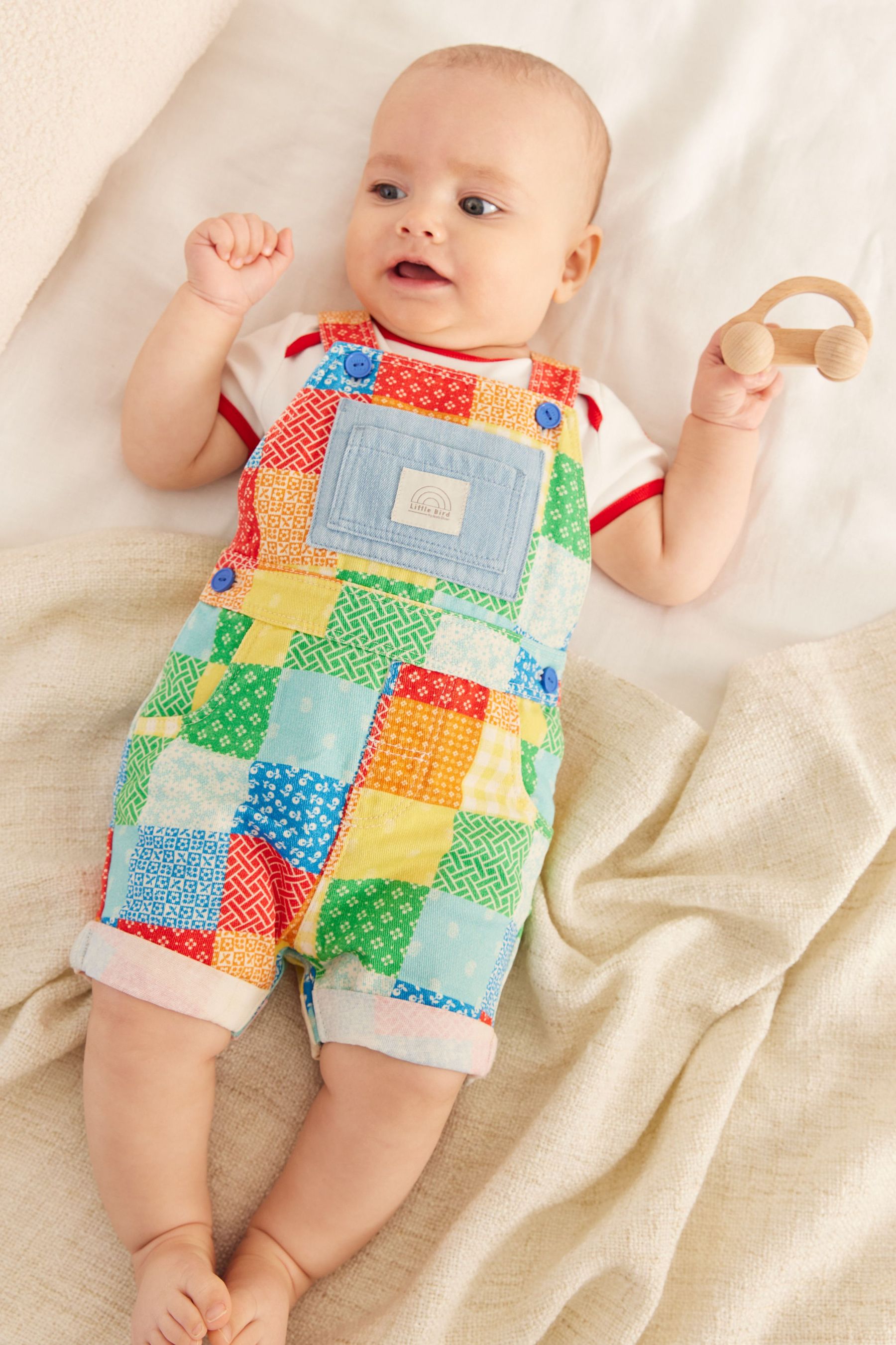 Multi Little Bird by Jools Oliver Rainbow Patchwork Dungarees Set