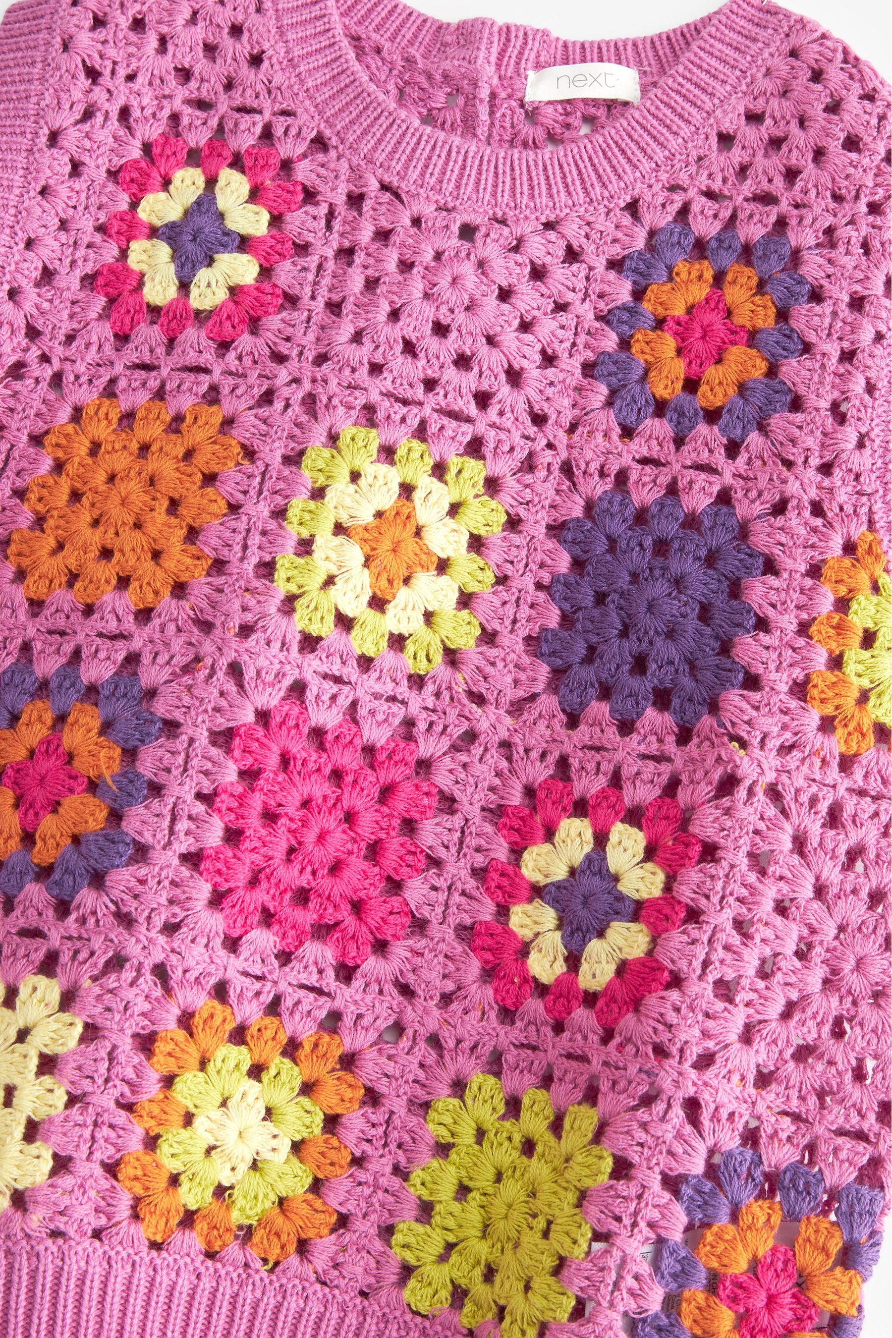 Bright Pink Crochet Square Knitted Vest (3-16yrs)