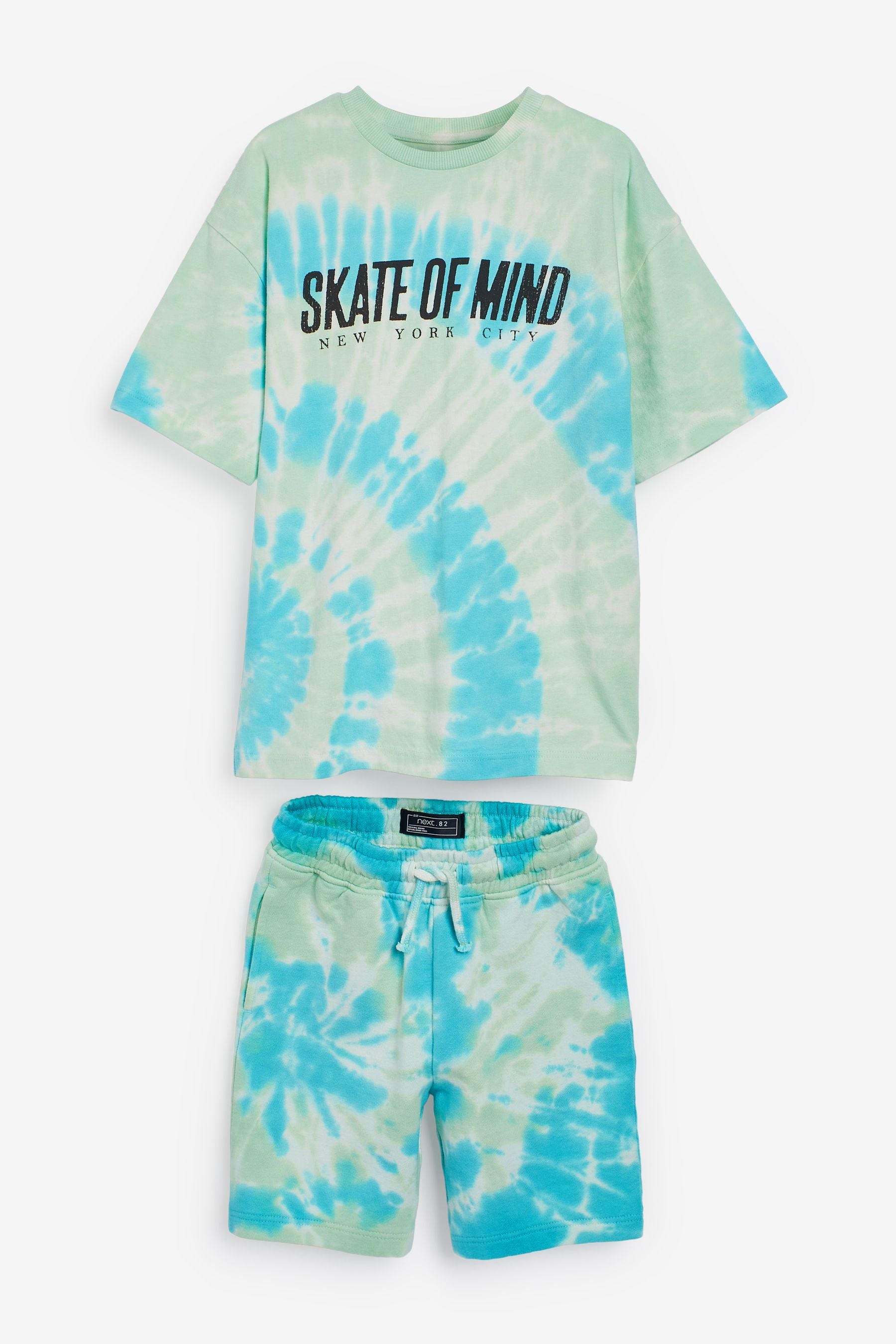 Blue/Green Tie Dye T-Shirt And Short Set (3-16yrs)