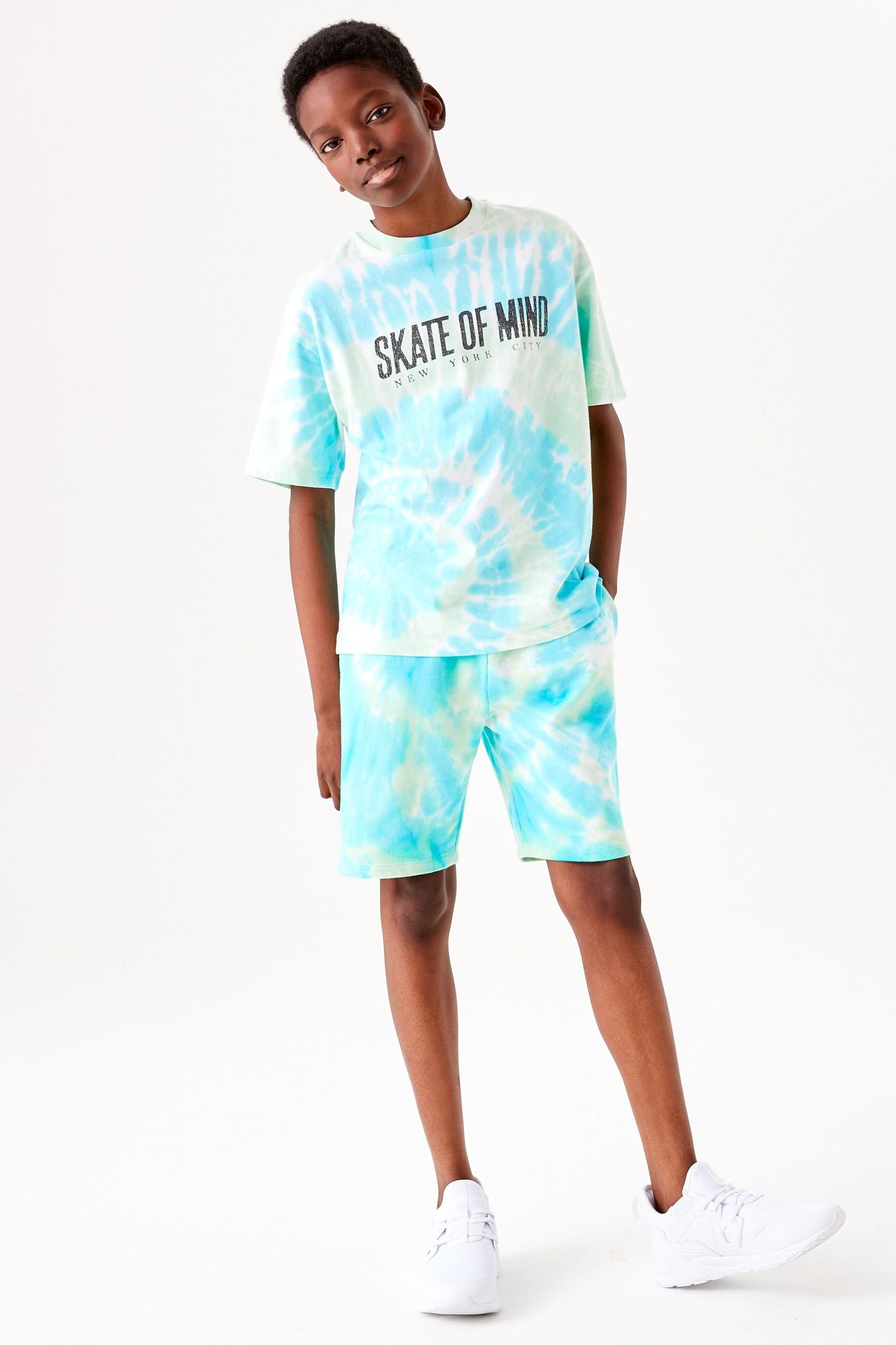 Blue/Green Tie Dye T-Shirt And Short Set (3-16yrs)