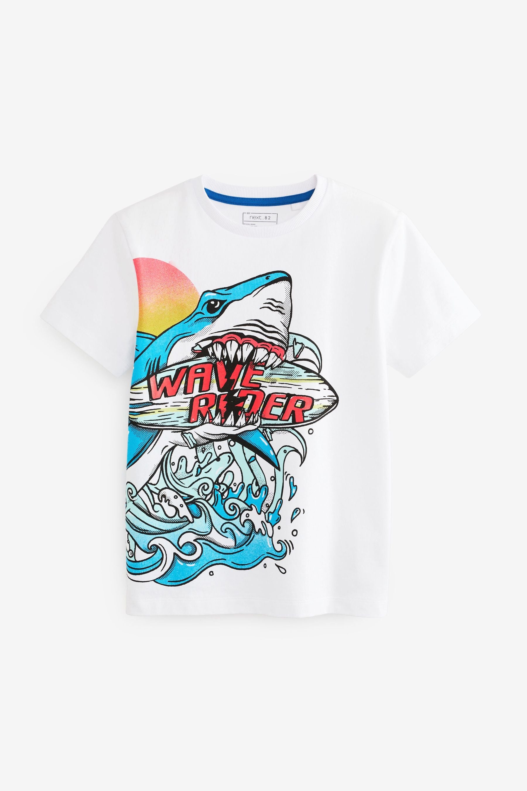 White Surfing Shark Short Sleeve Graphic T-Shirt (3-16yrs)